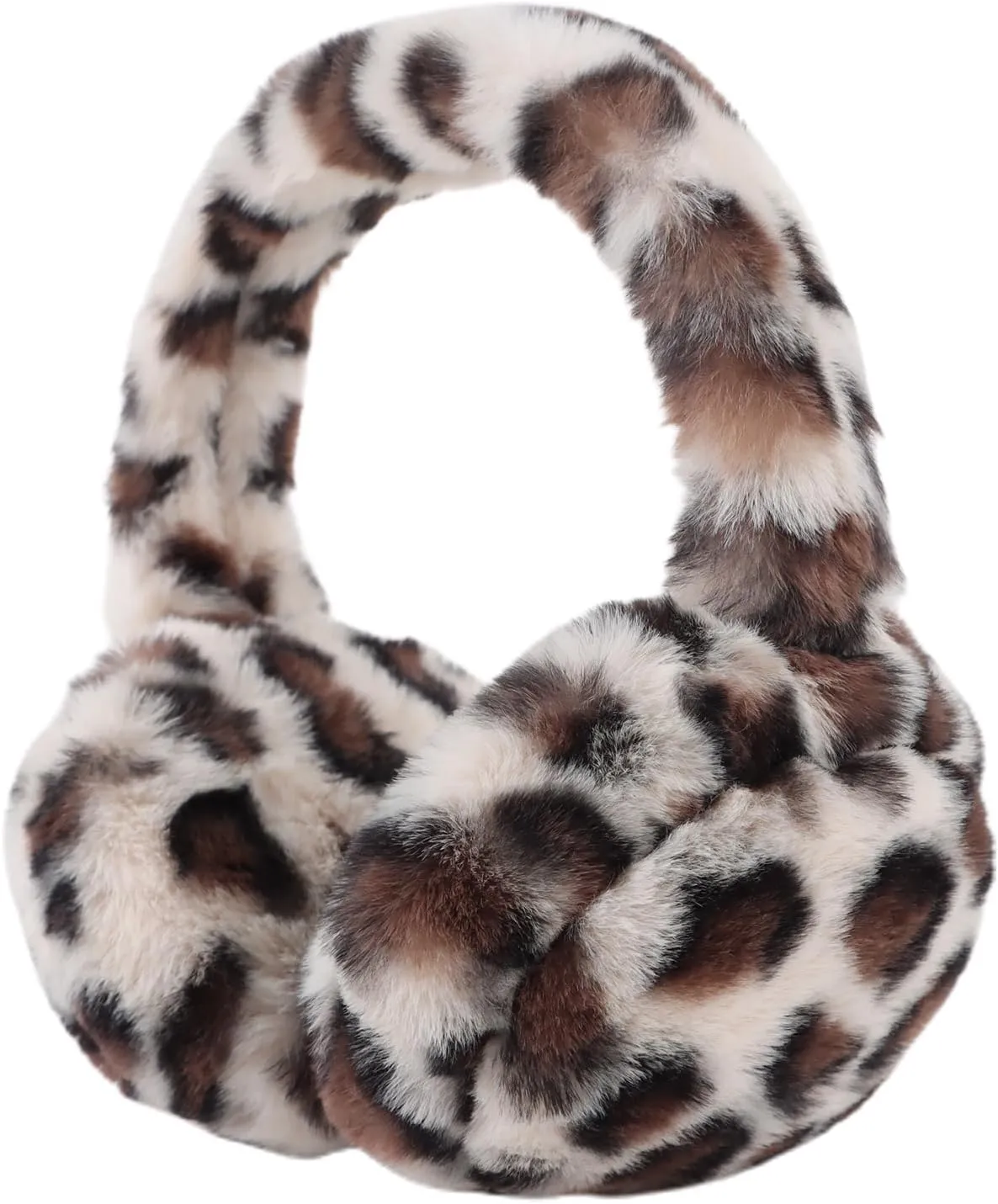 Brown Leopard Printed Foldable Faux Fur Winter Style Ear Muffs