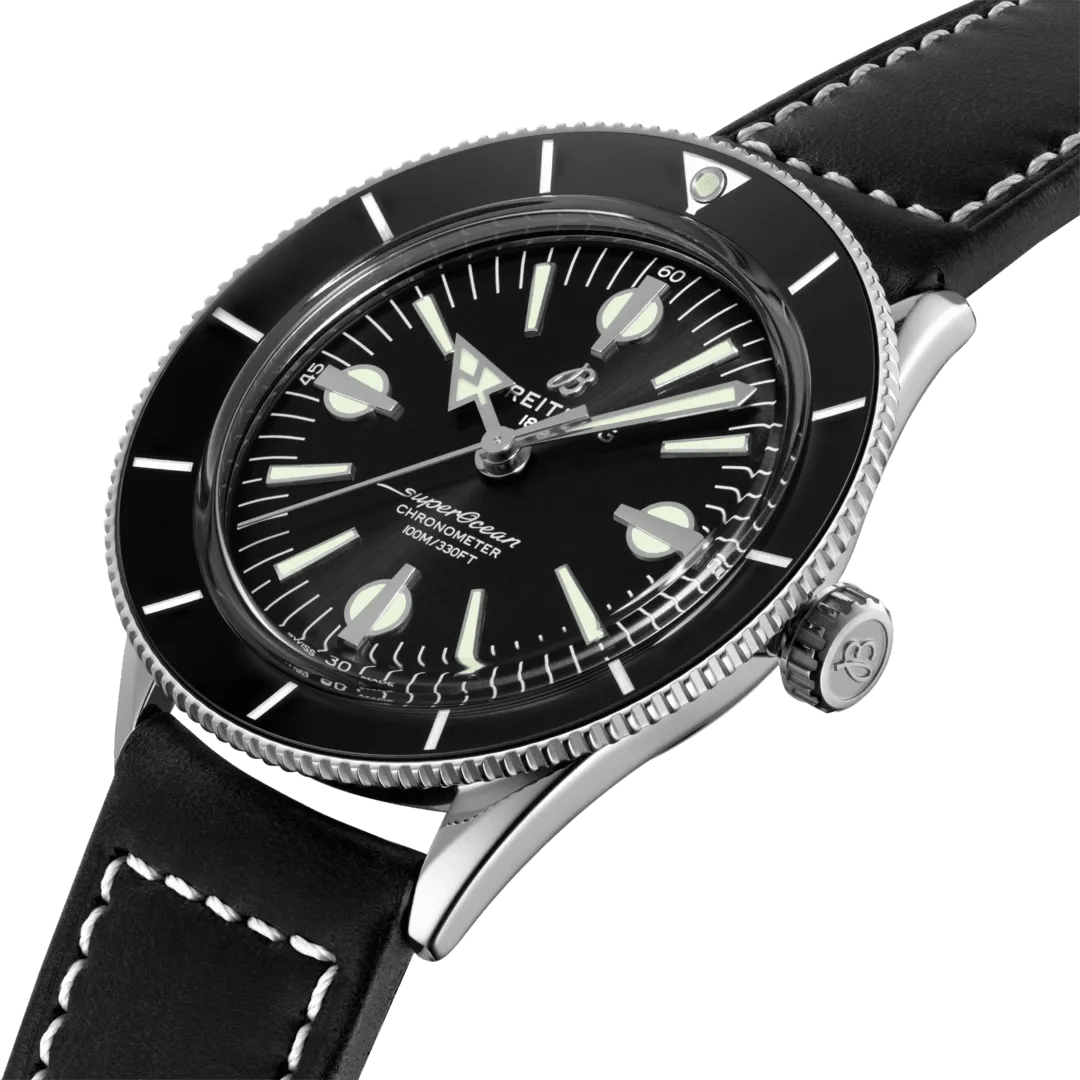 BRT Watch Superocean Heritage 57 Black Leather Folding Clasp