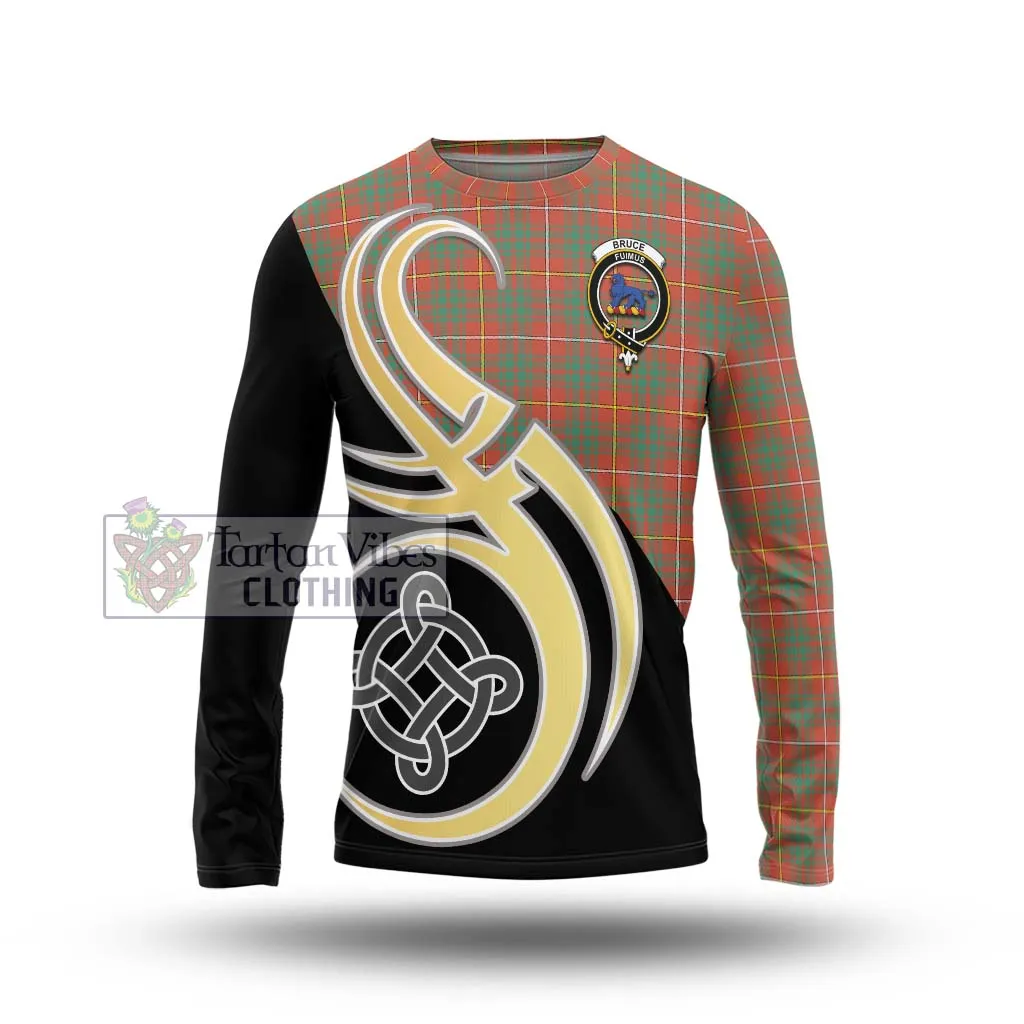 Bruce Ancient Tartan Long Sleeve T-Shirt with Family Crest and Celtic Symbol Style