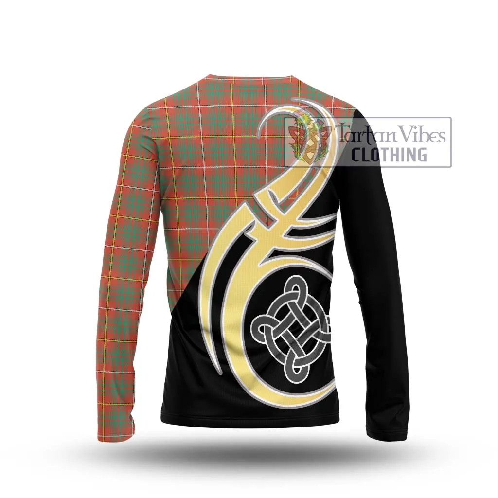 Bruce Ancient Tartan Long Sleeve T-Shirt with Family Crest and Celtic Symbol Style