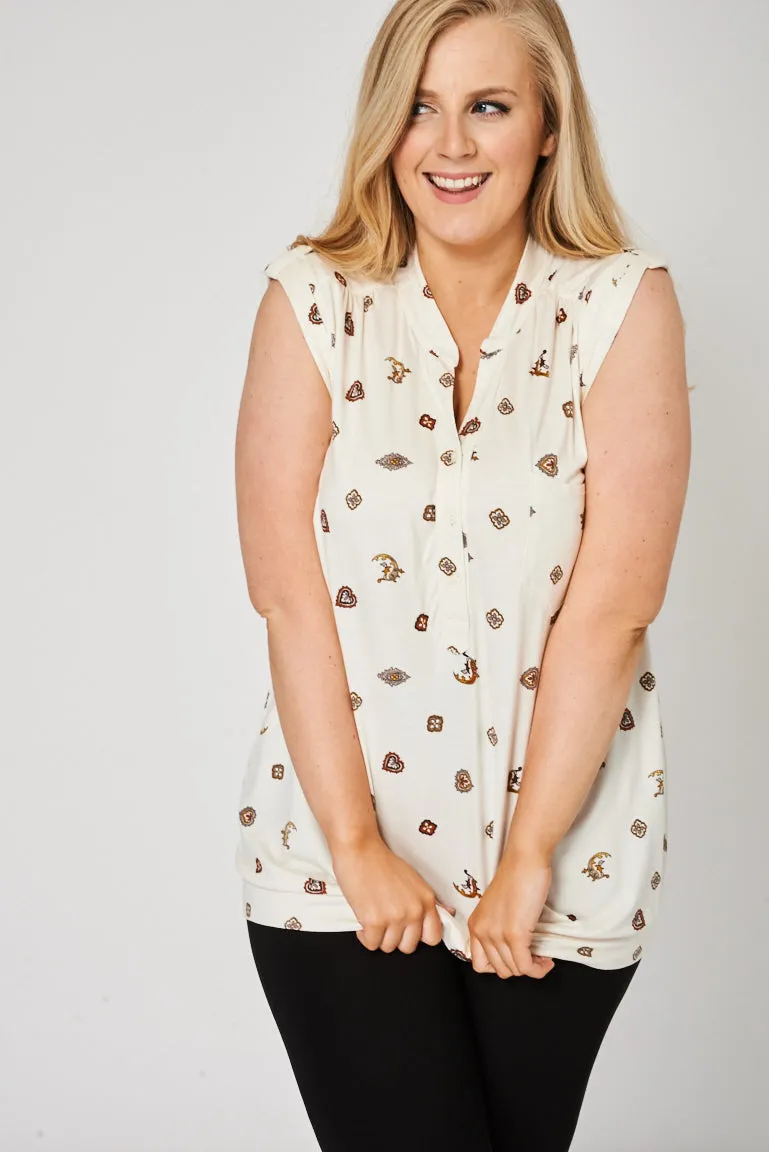 Button Front Sleeveless Cream Top