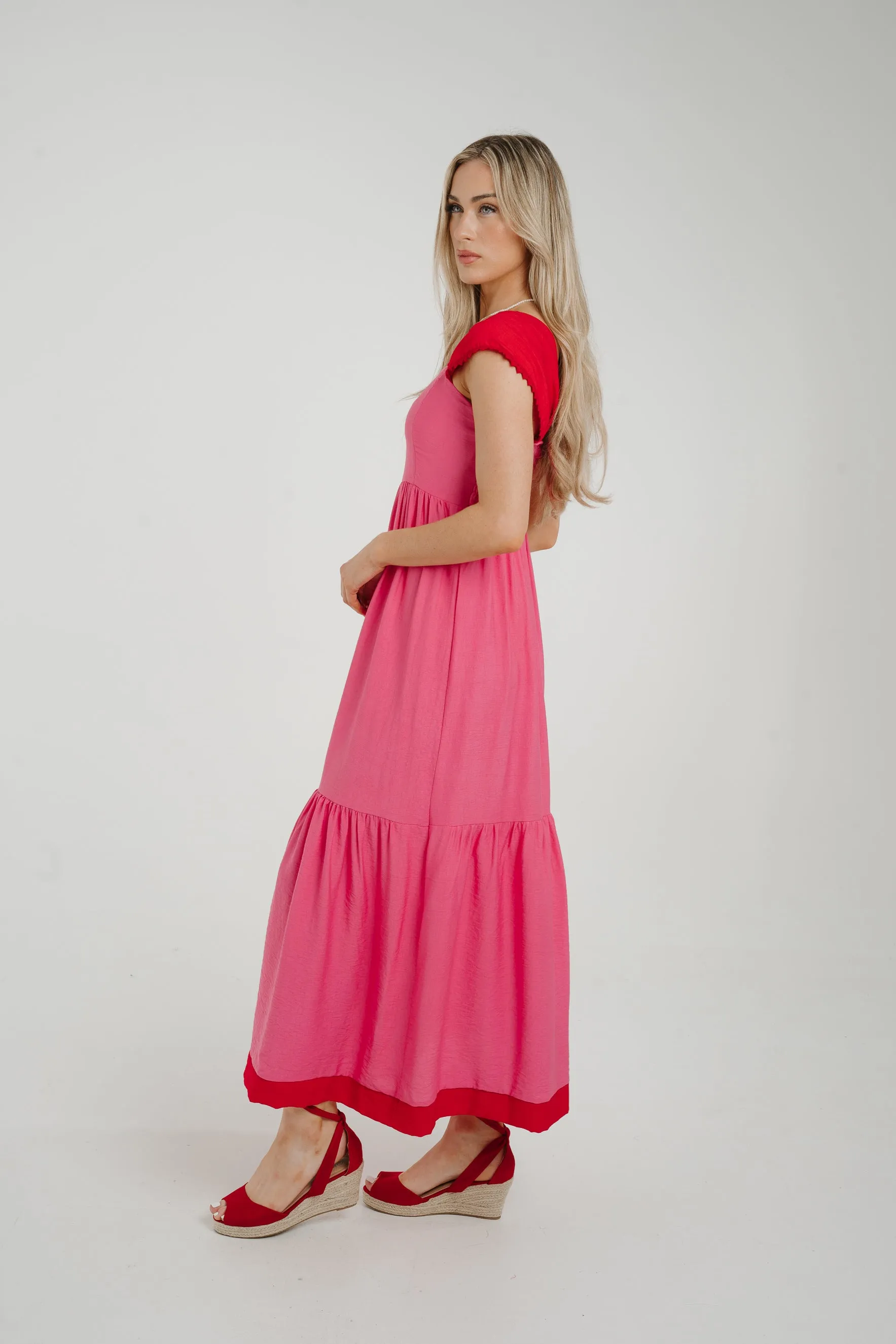 Caitlyn Midi Dress In Pink & Red