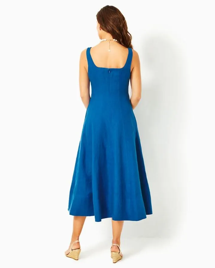 CALINA LINEN MIDI DRESS