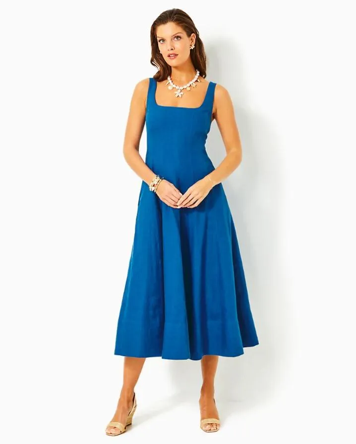 CALINA LINEN MIDI DRESS