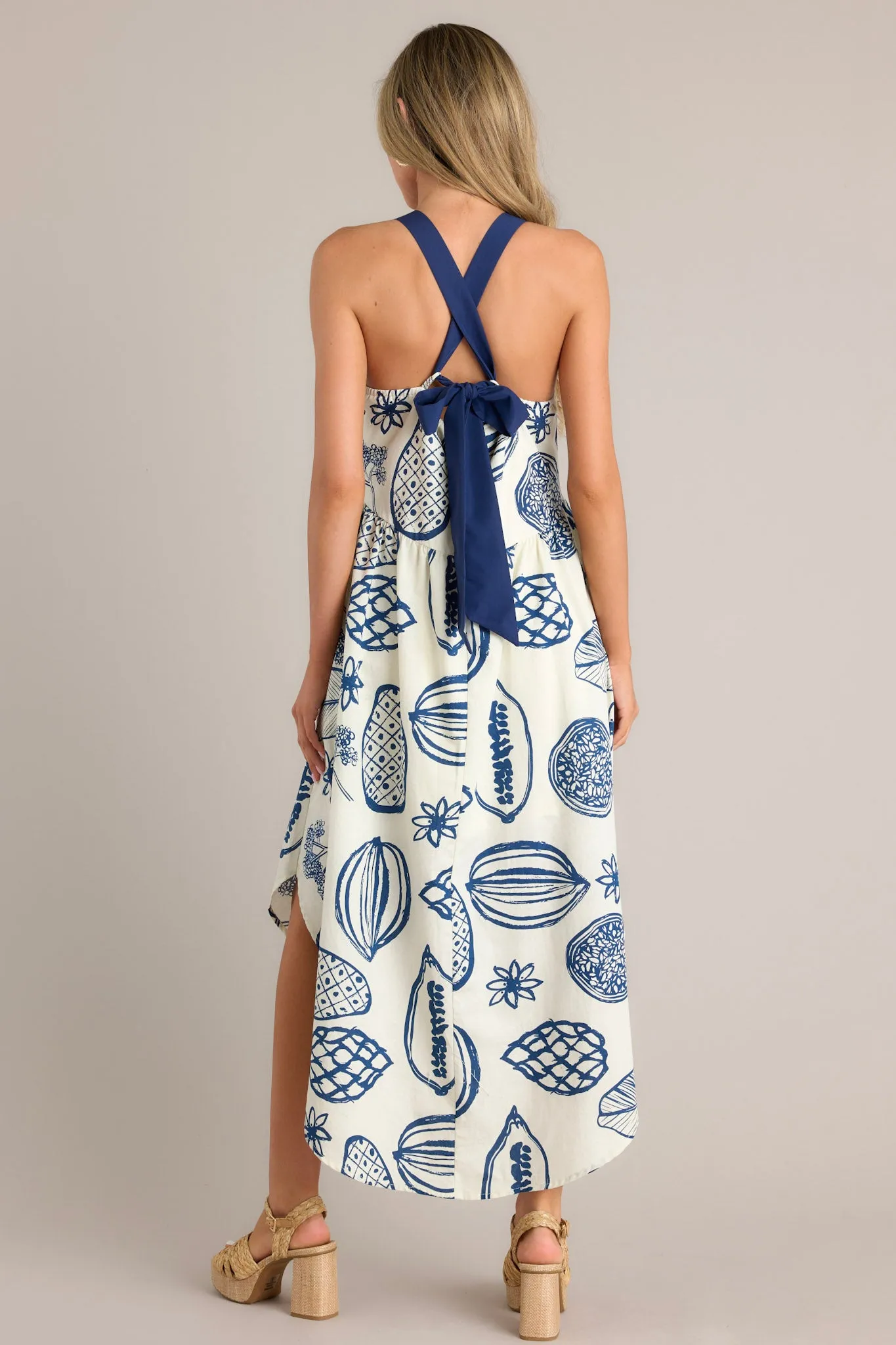 Caribbean Bliss Navy Tropical Print Midi Dress