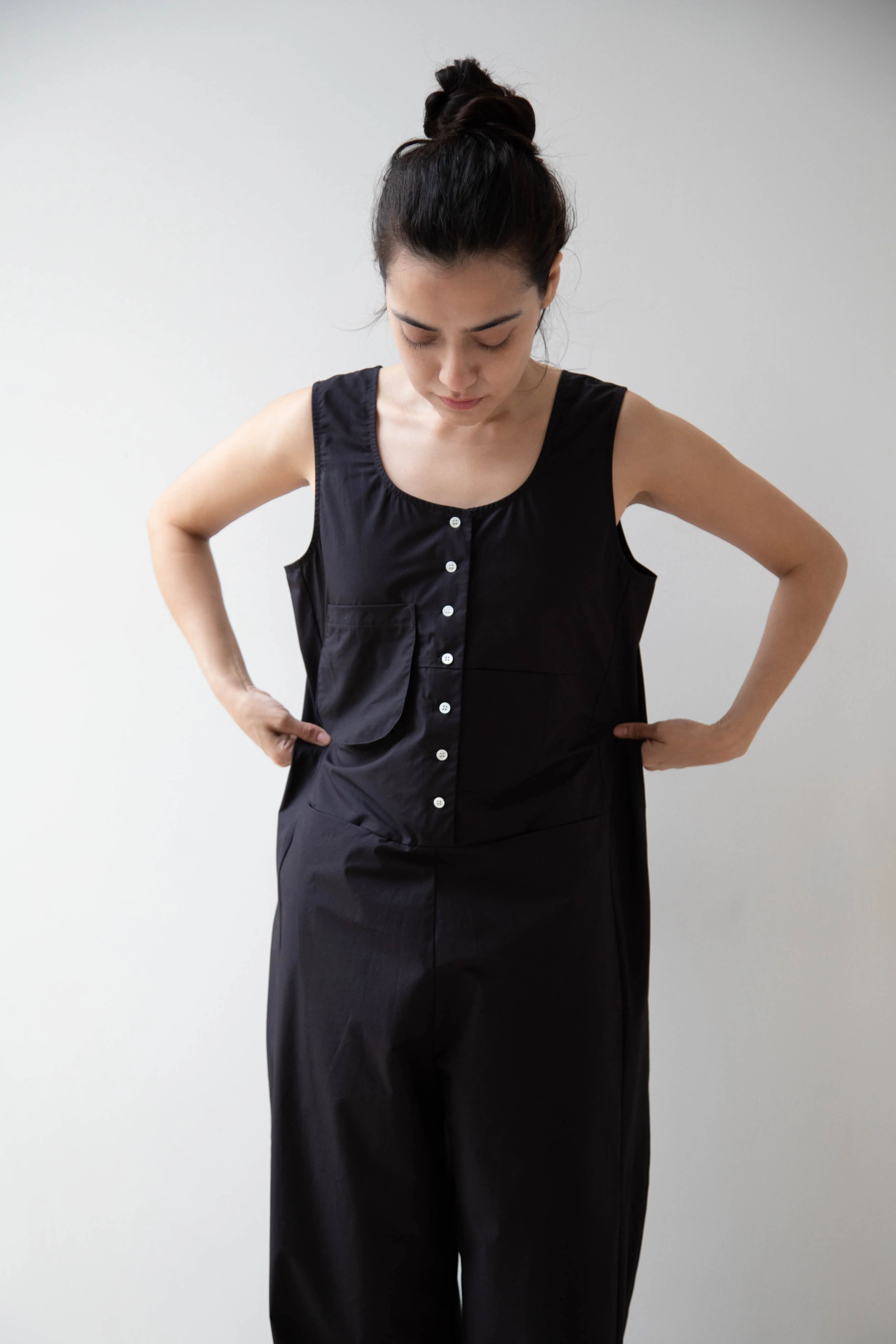 Caron Callahan | Adele Jumpsuit in Black Poplin