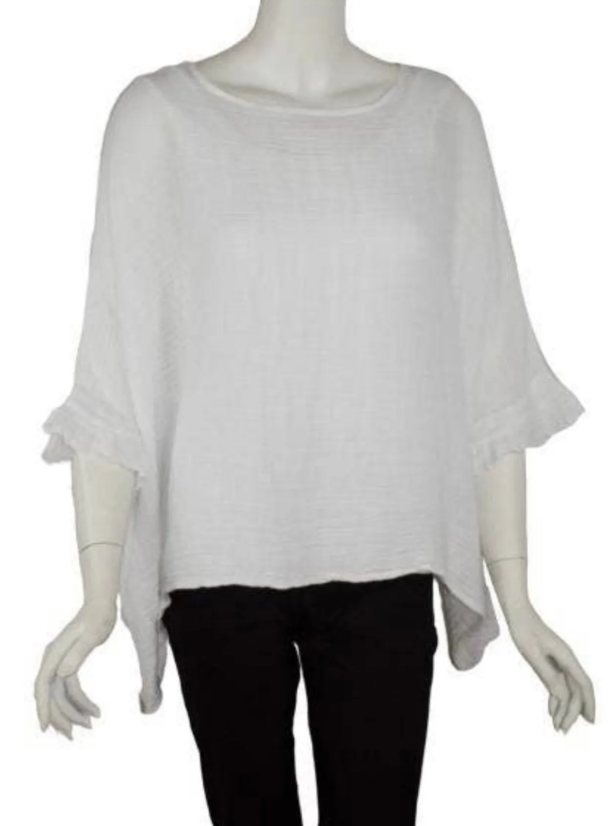 CC 3/4 Sleeve cotton gauze ruffle sleeve top