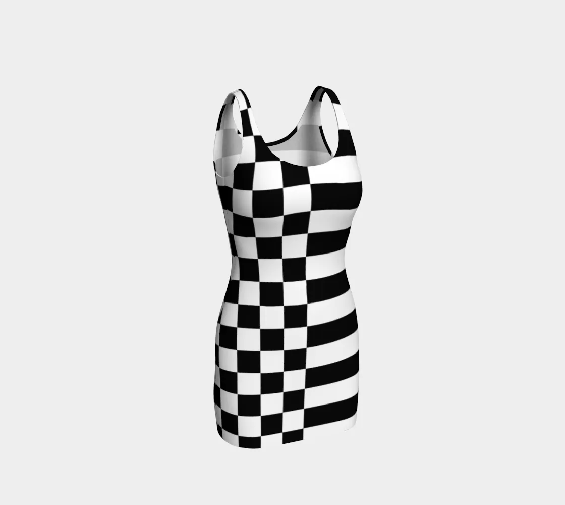 Checkered and Striped Bodycon Dress