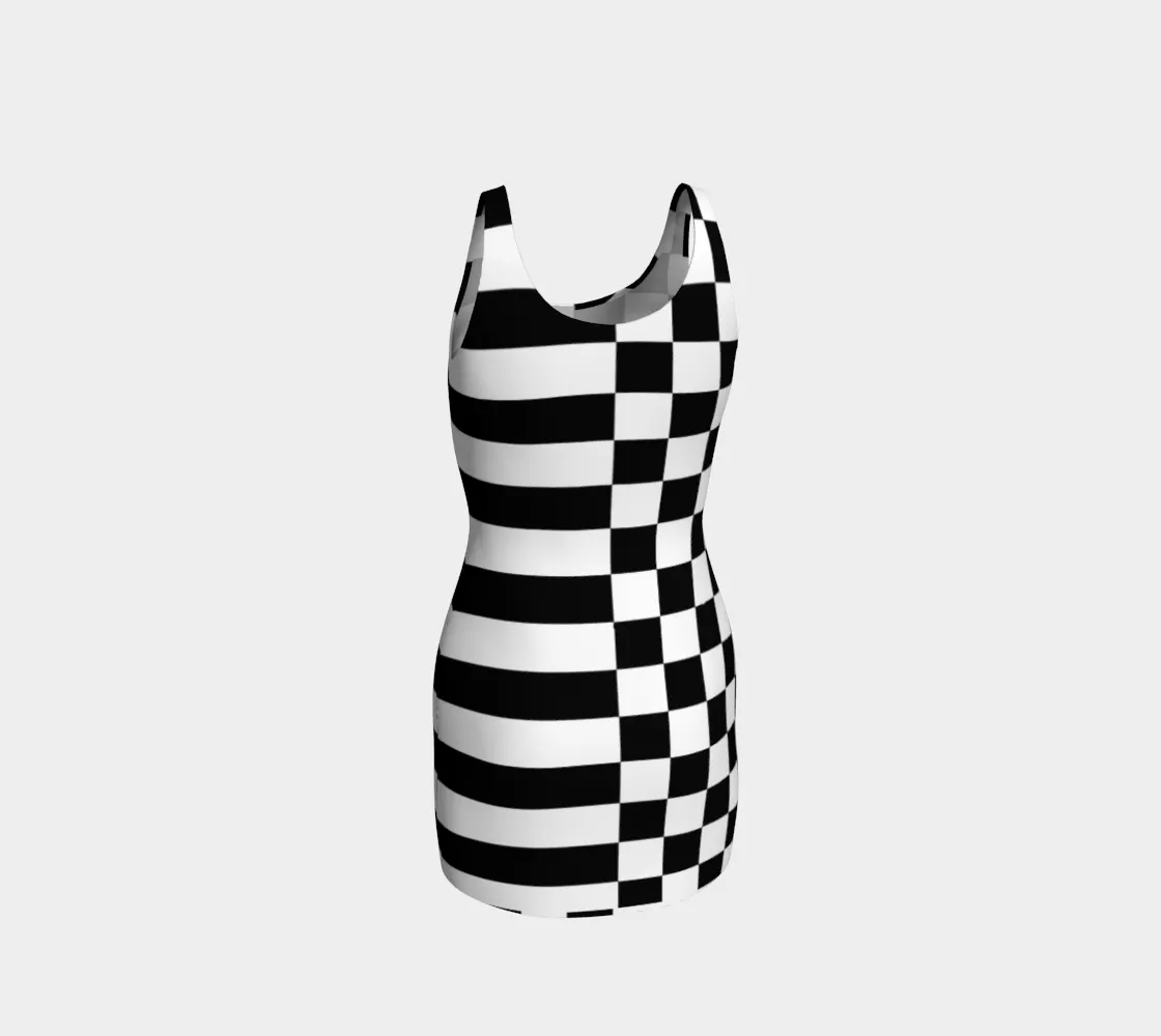 Checkered and Striped Bodycon Dress