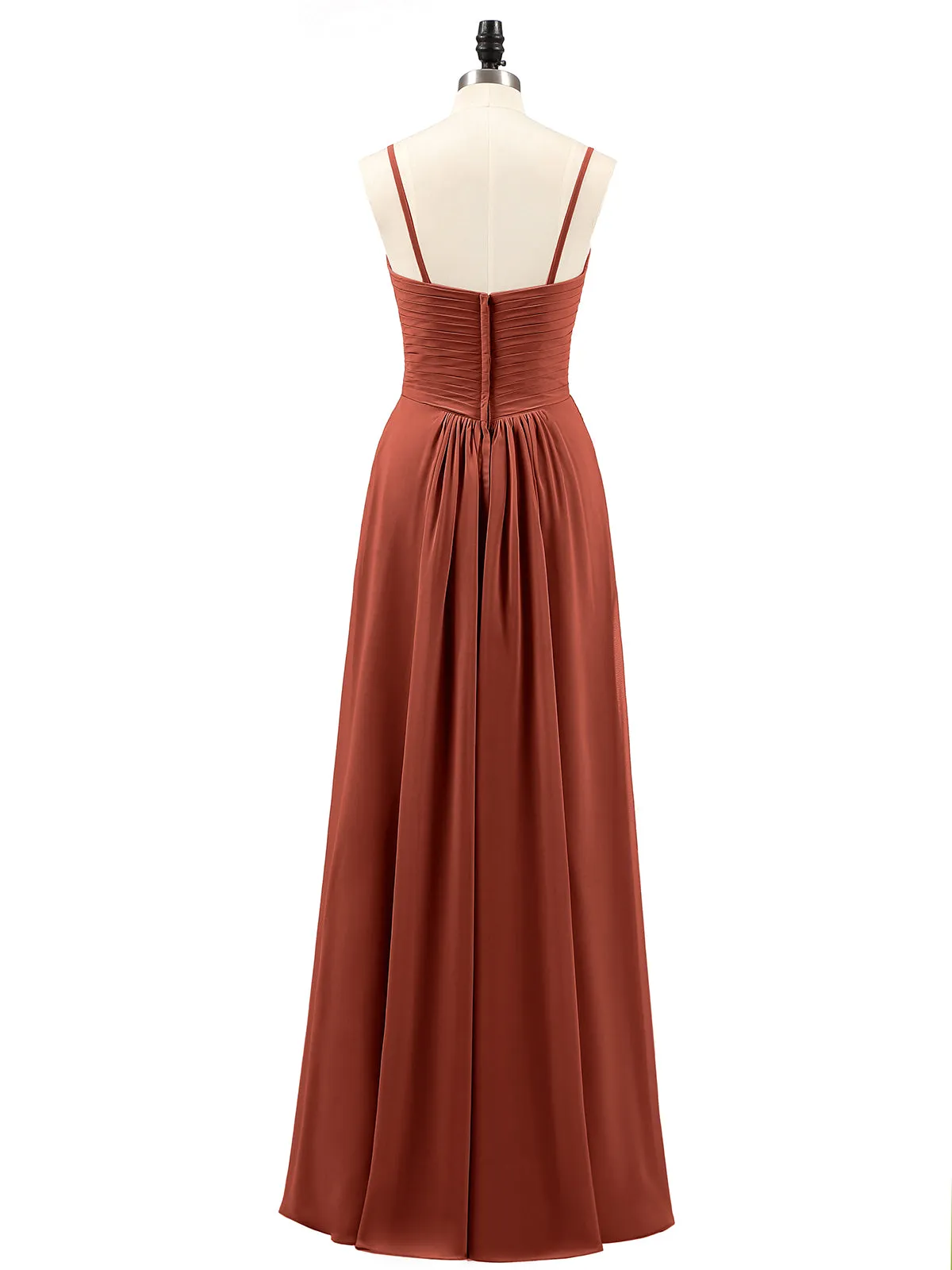 Chiffon Bridesmaid Dresses with Cascade Skirt-Rust