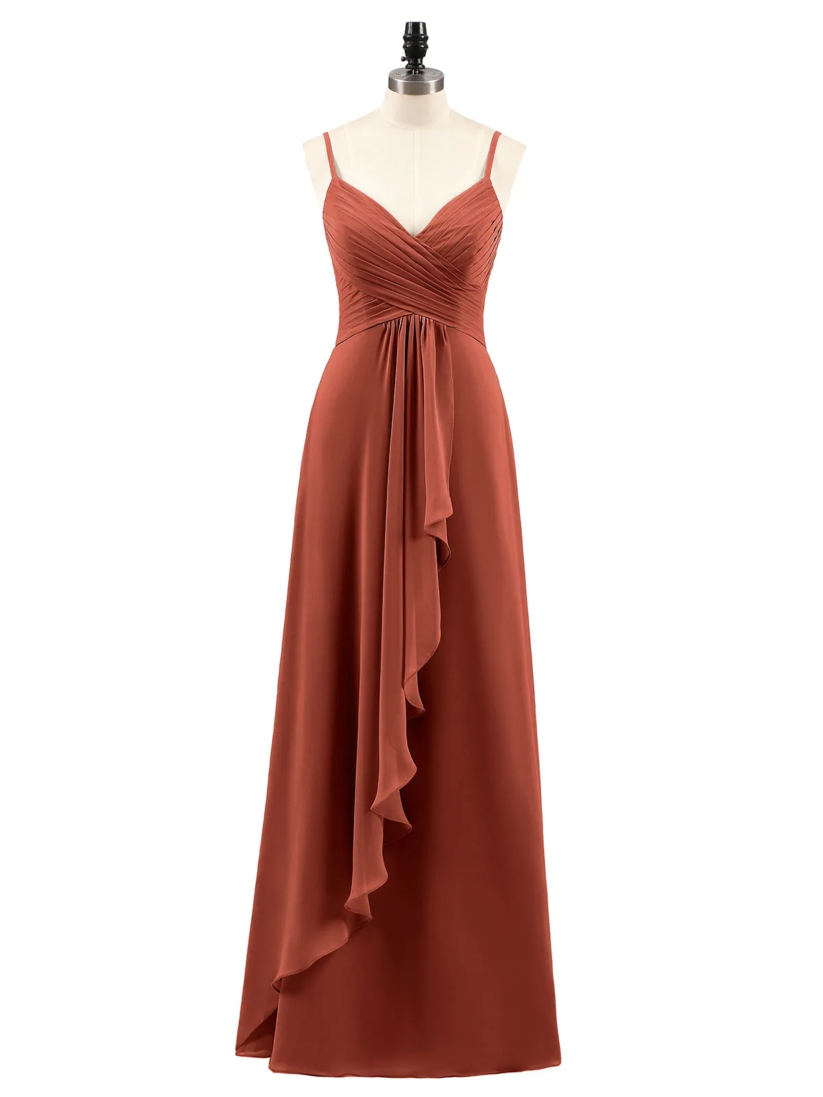 Chiffon Bridesmaid Dresses with Cascade Skirt-Rust