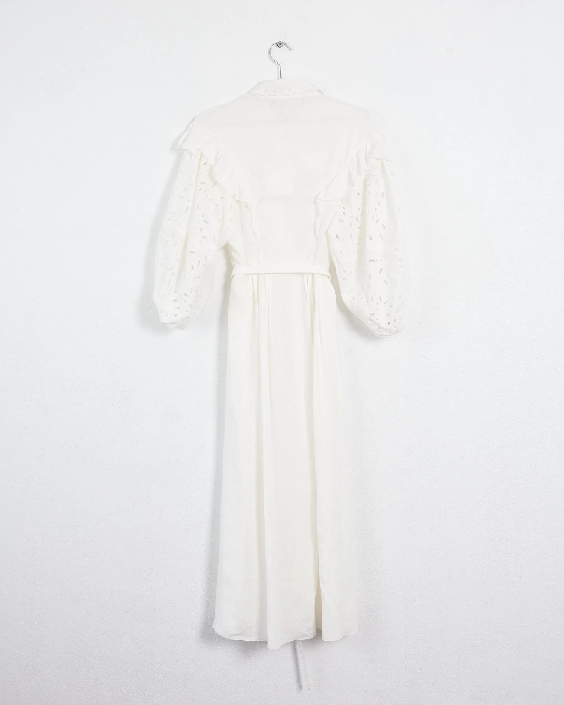 Chloé prefall '22 broderie anglaise/ruffle shirtdress, cream, 8