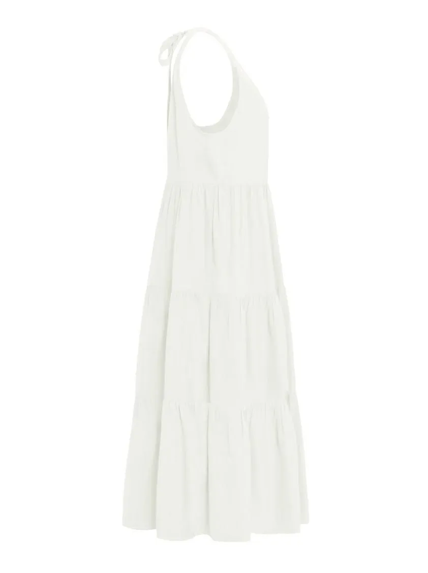 Chloe Bamboo Poplin Open Back Midi Ruffle Dress - Natural