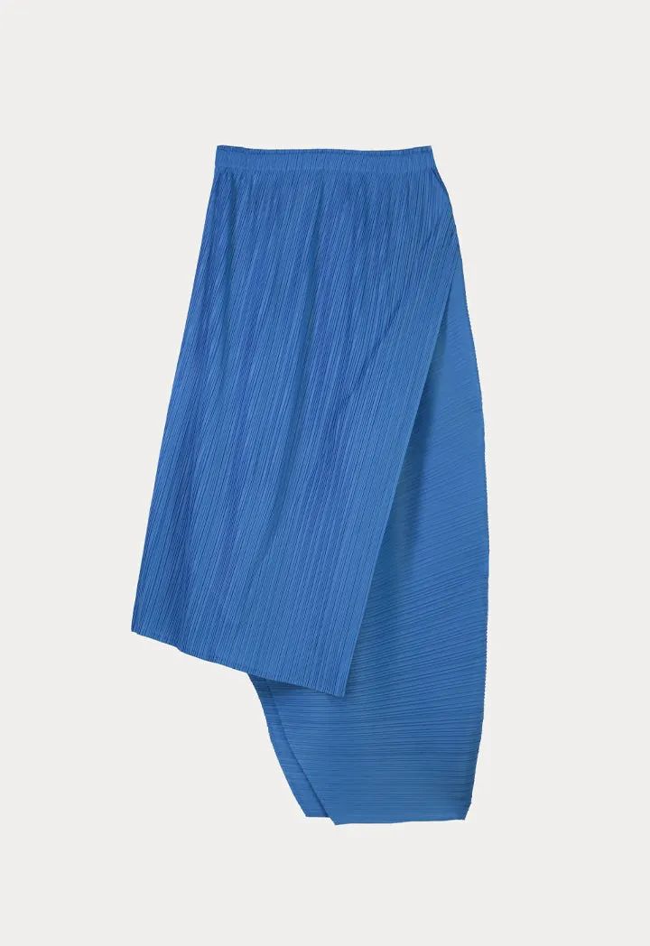 Choice Electric Pleated Solid Aysmmetrical Skirt Blue Blue