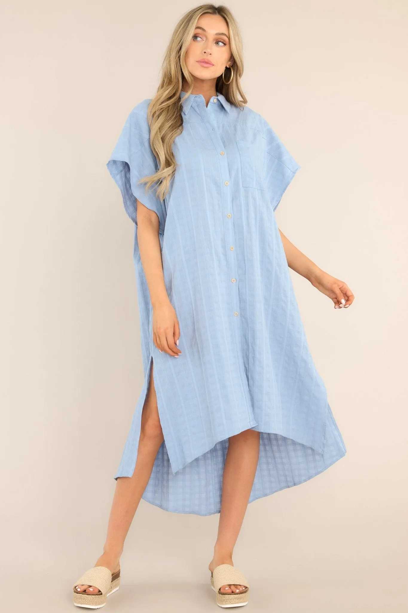 Choose Joy Sky Blue Midi Shirt Dress