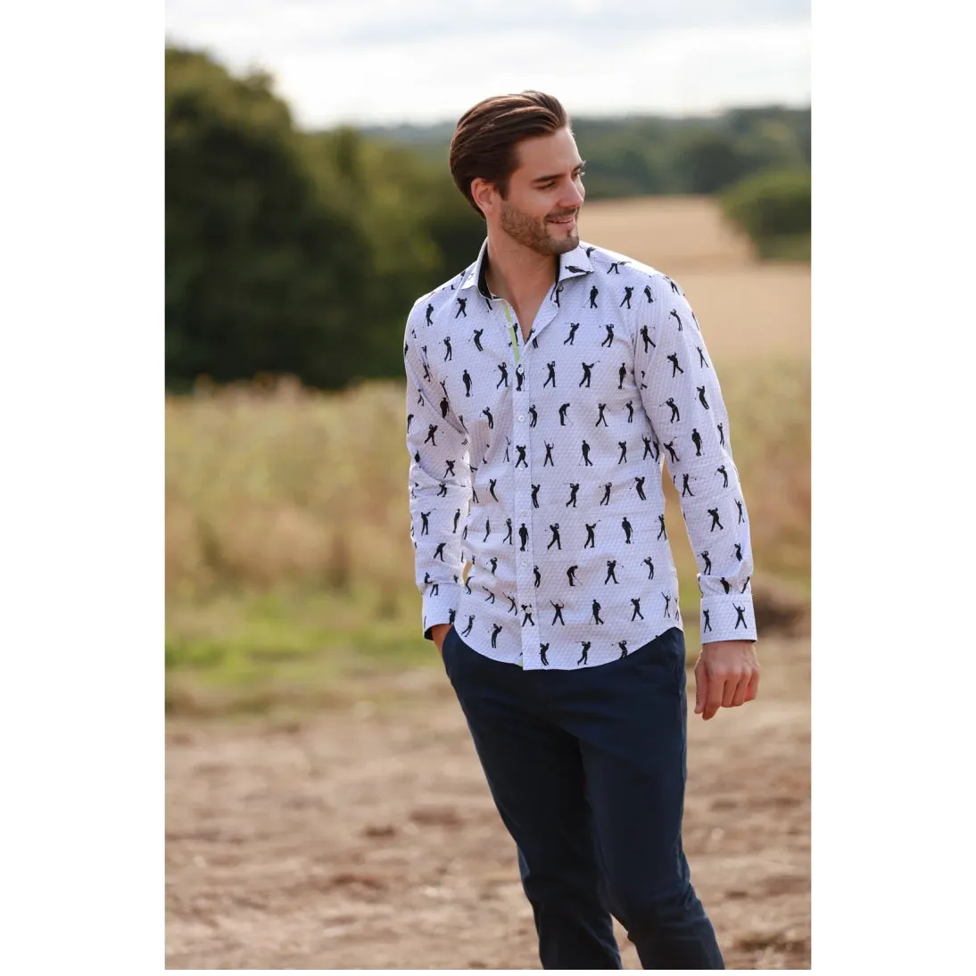 Claudio Lugli Pure Satin Cotton Shirt Golf Print CP6963