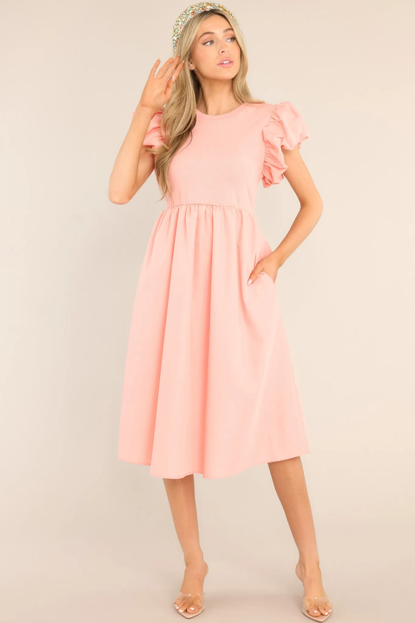 Closet Cornerstone Salmon Pink Midi Dress