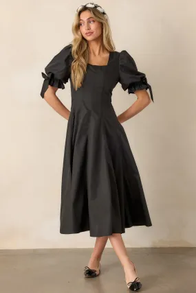 Clover Fields 100% Cotton Black Midi Dress