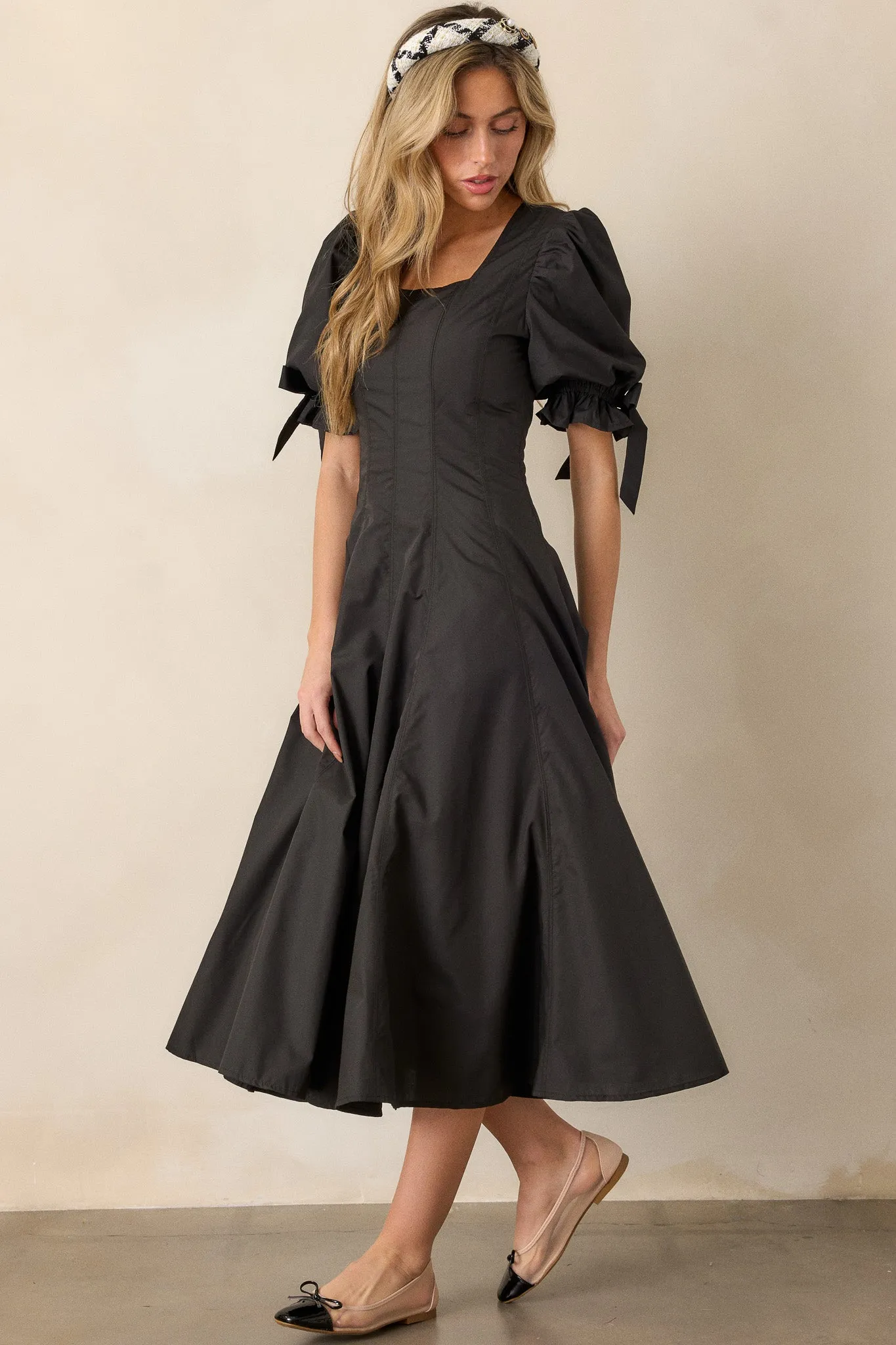 Clover Fields 100% Cotton Black Midi Dress