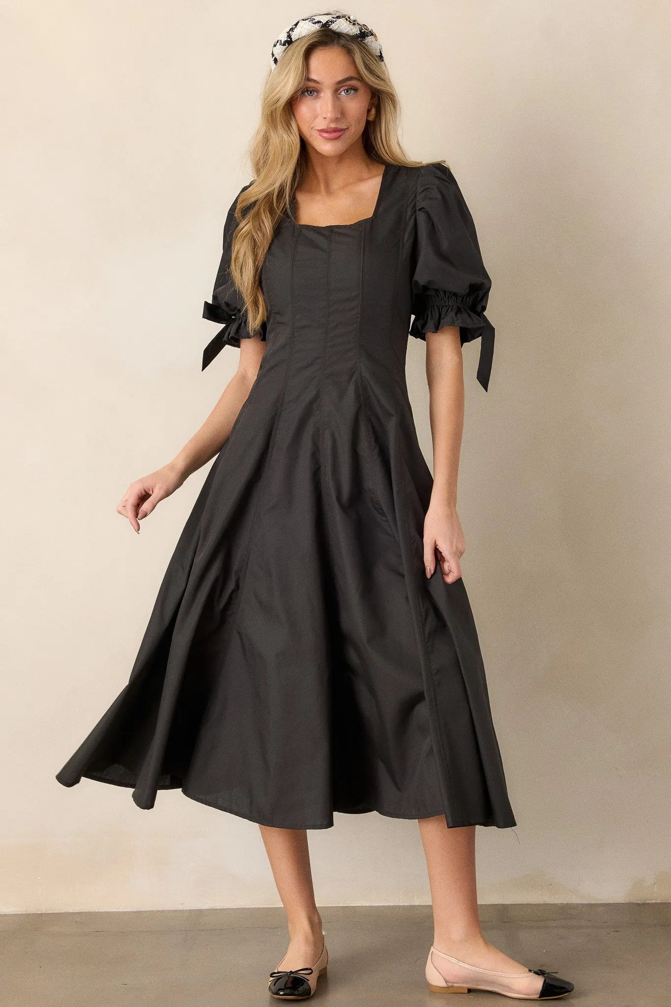 Clover Fields 100% Cotton Black Midi Dress