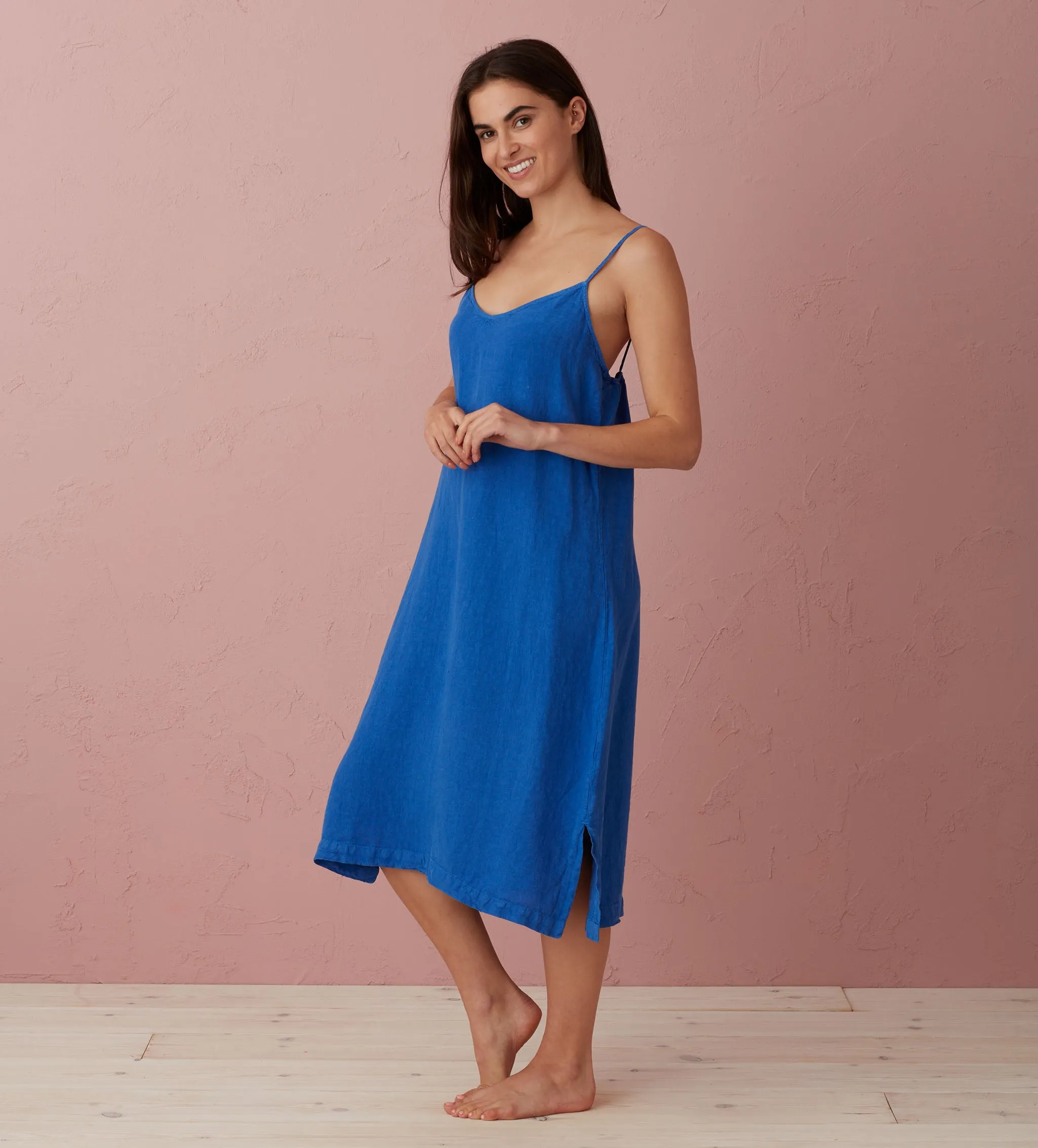 Cobalt Blue Alice 100% Linen Cami Nightie