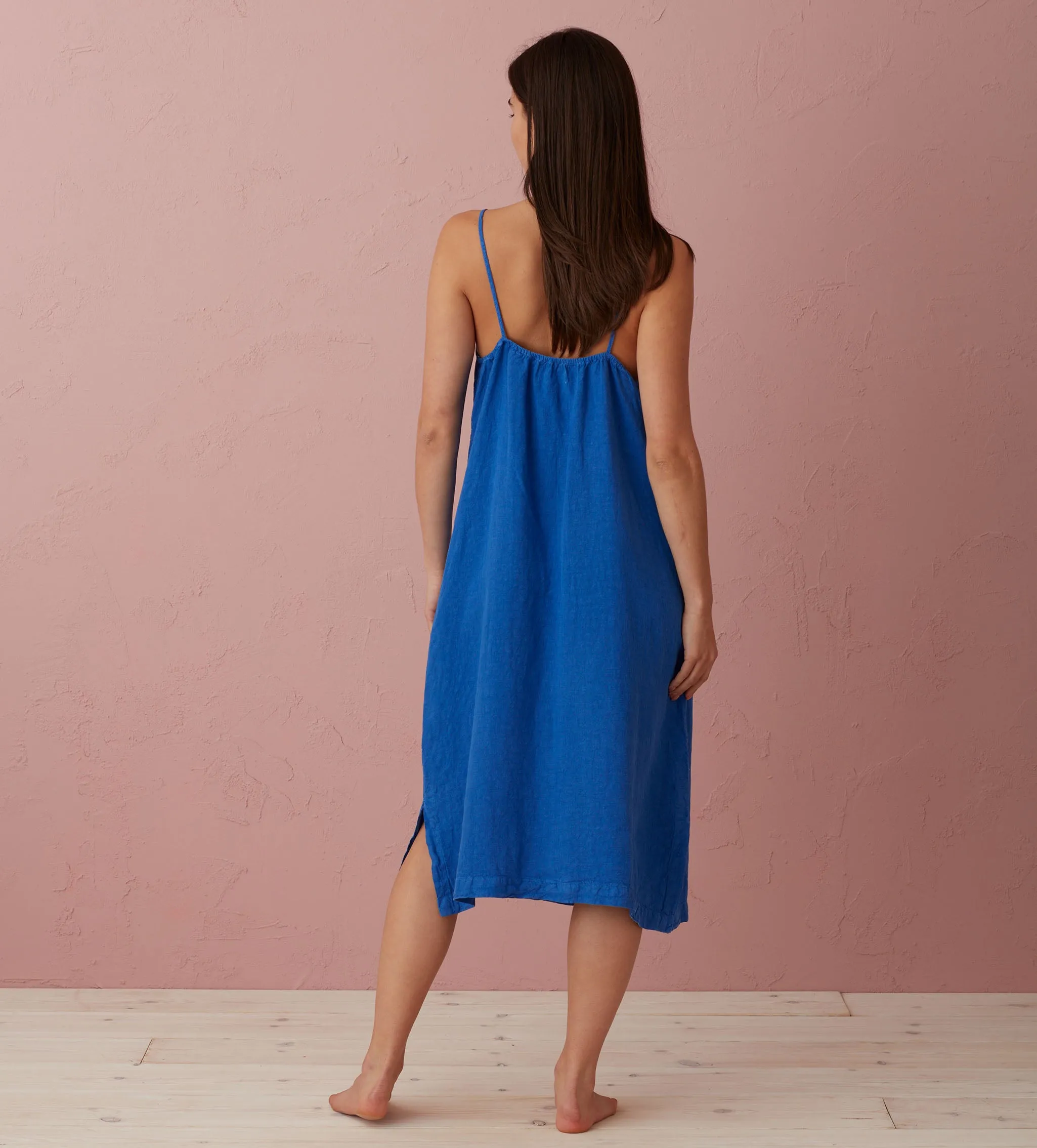 Cobalt Blue Alice 100% Linen Cami Nightie