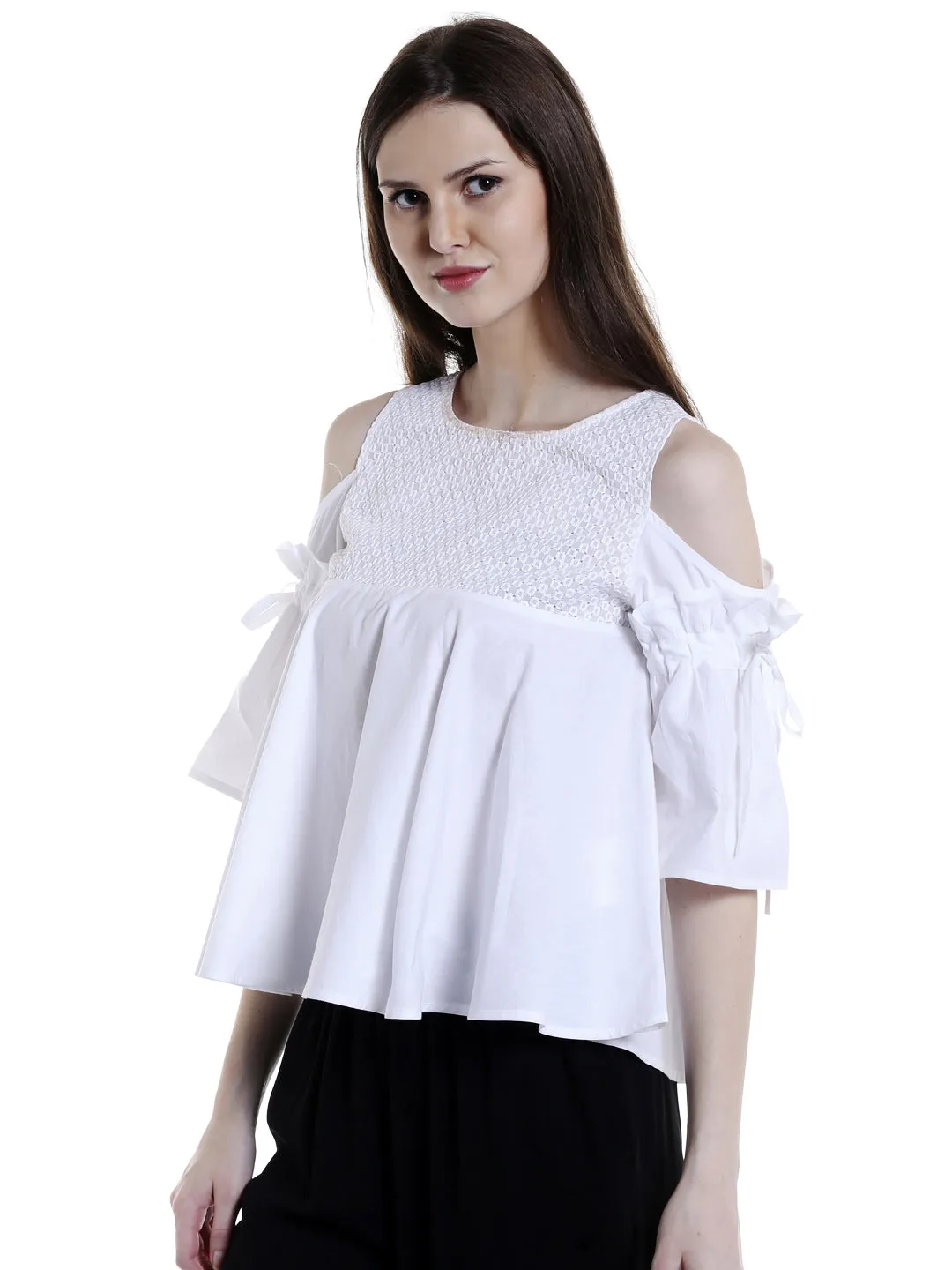 Cold Shoulder White Top