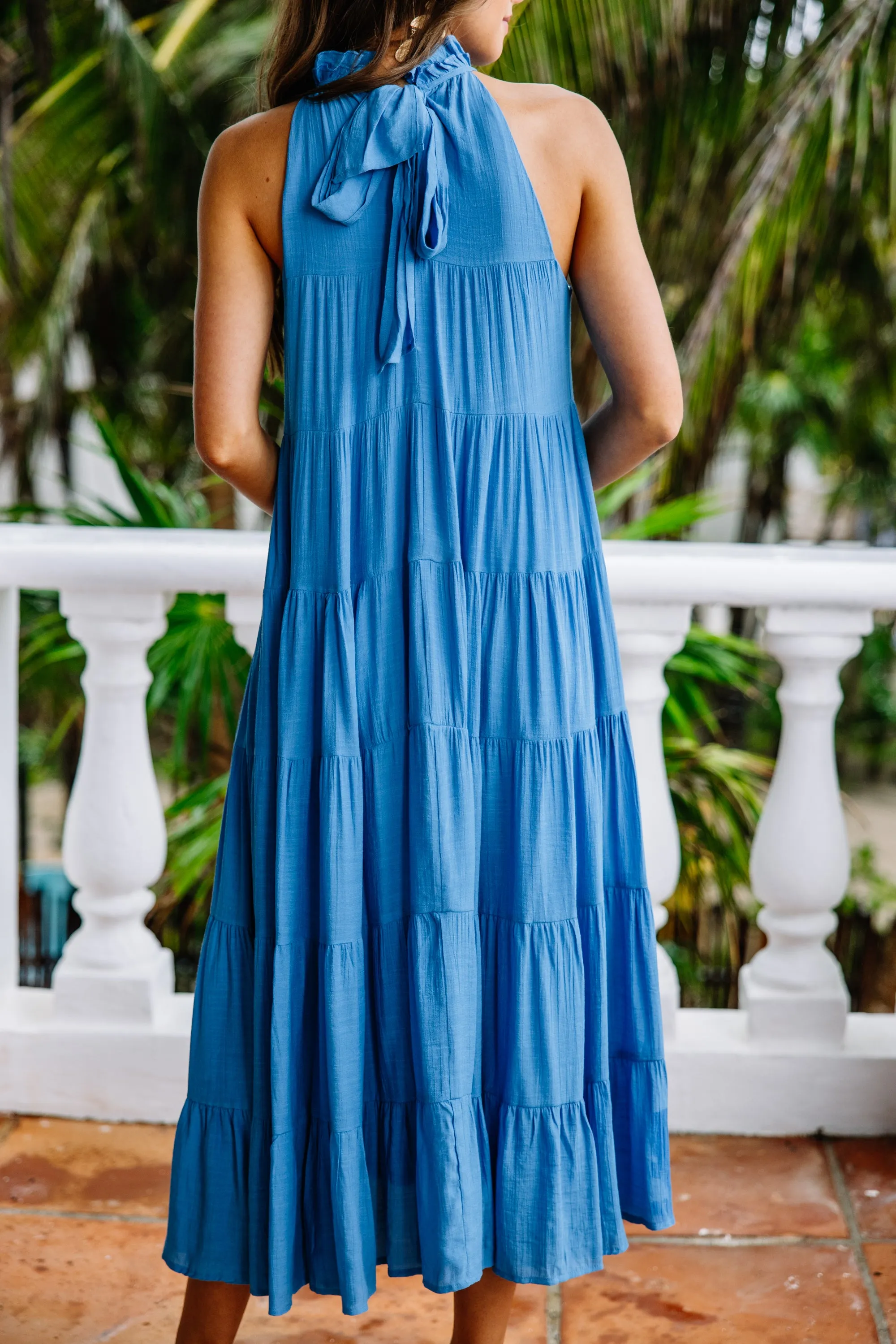 Come To Me Cobalt Blue Tiered Midi Dress