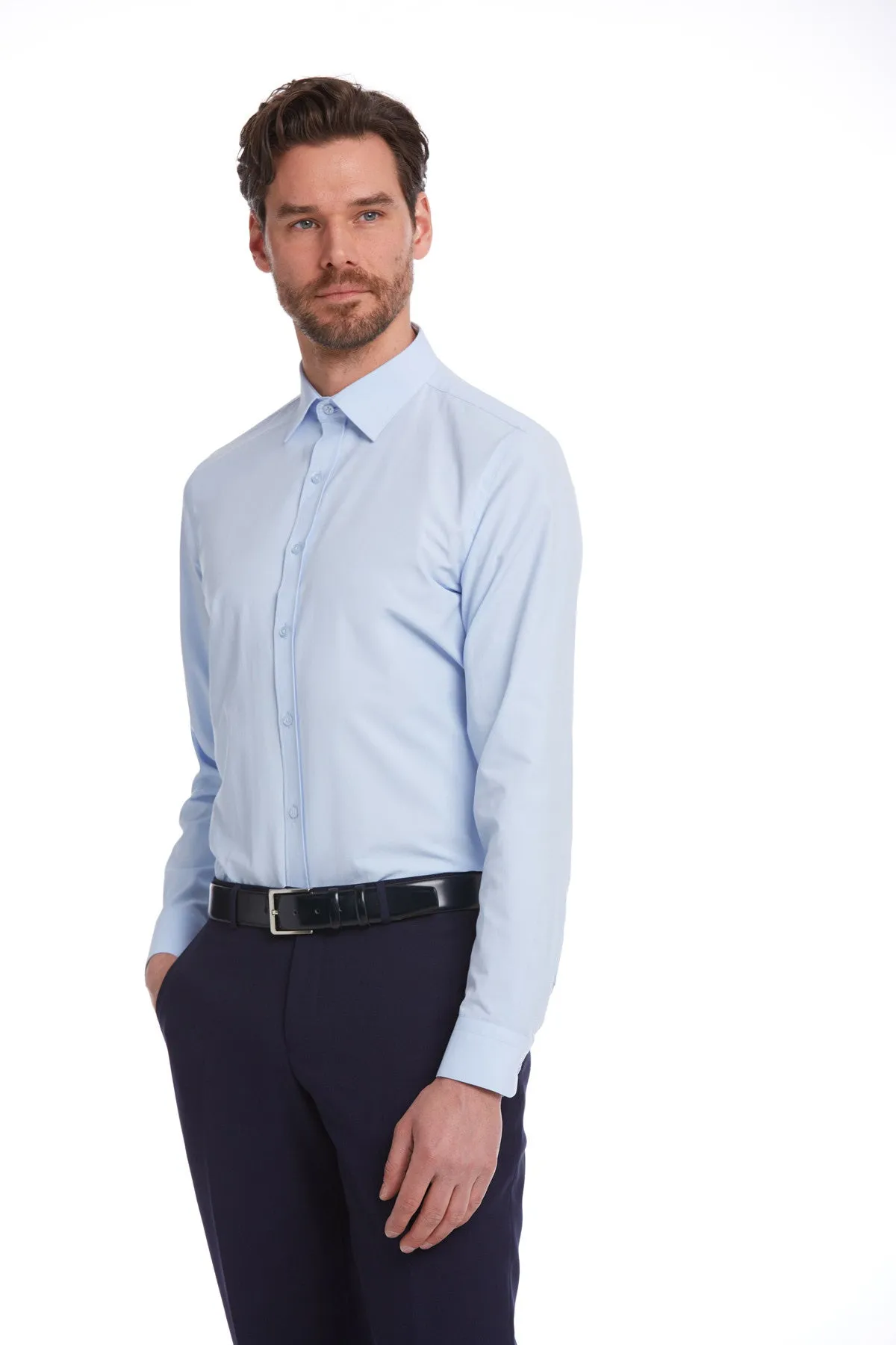 Comfort Fit Cotton Blend Light Blue Dress Shirt