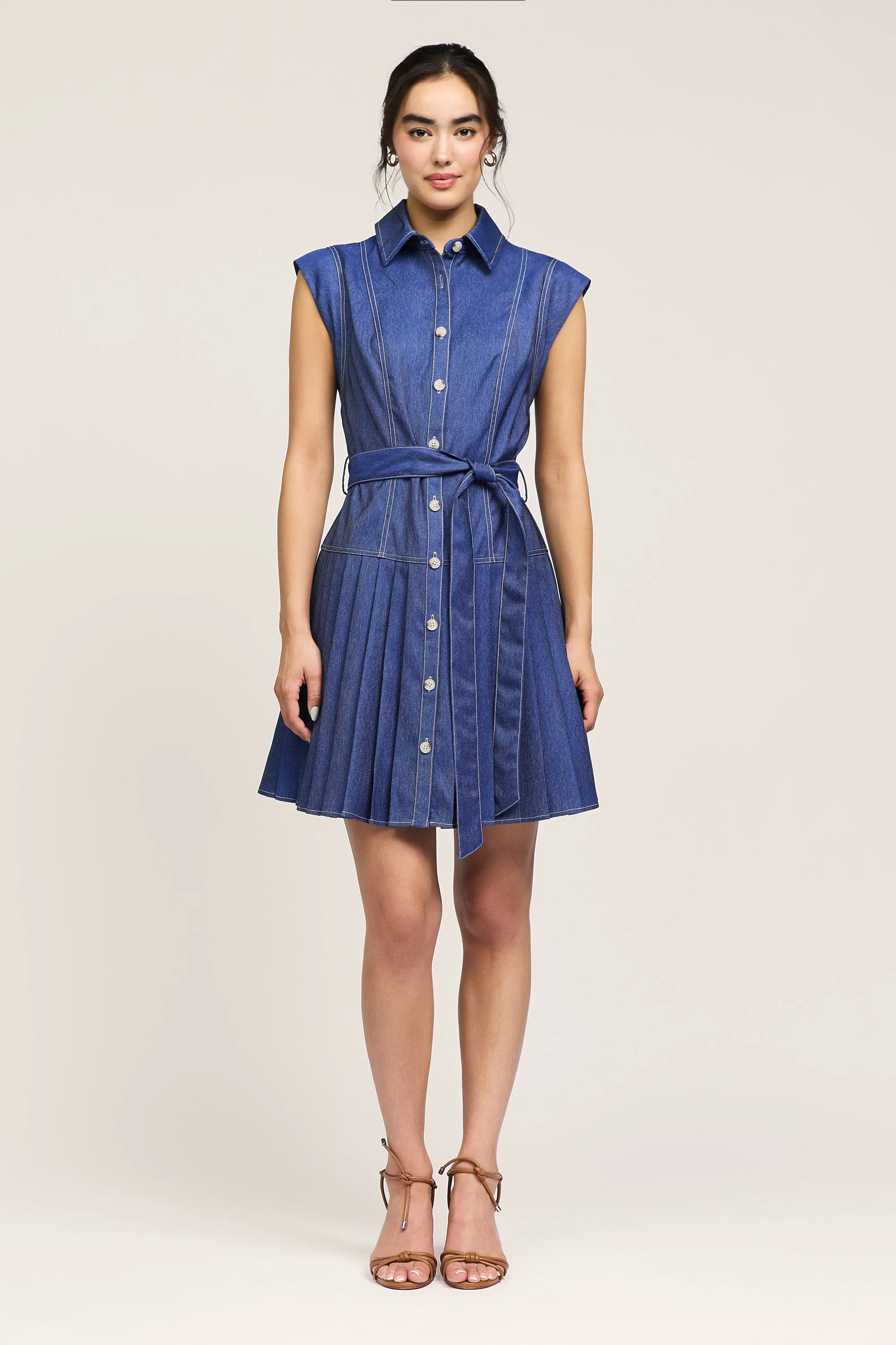 Contrast Stitch Pleated Mini Dress