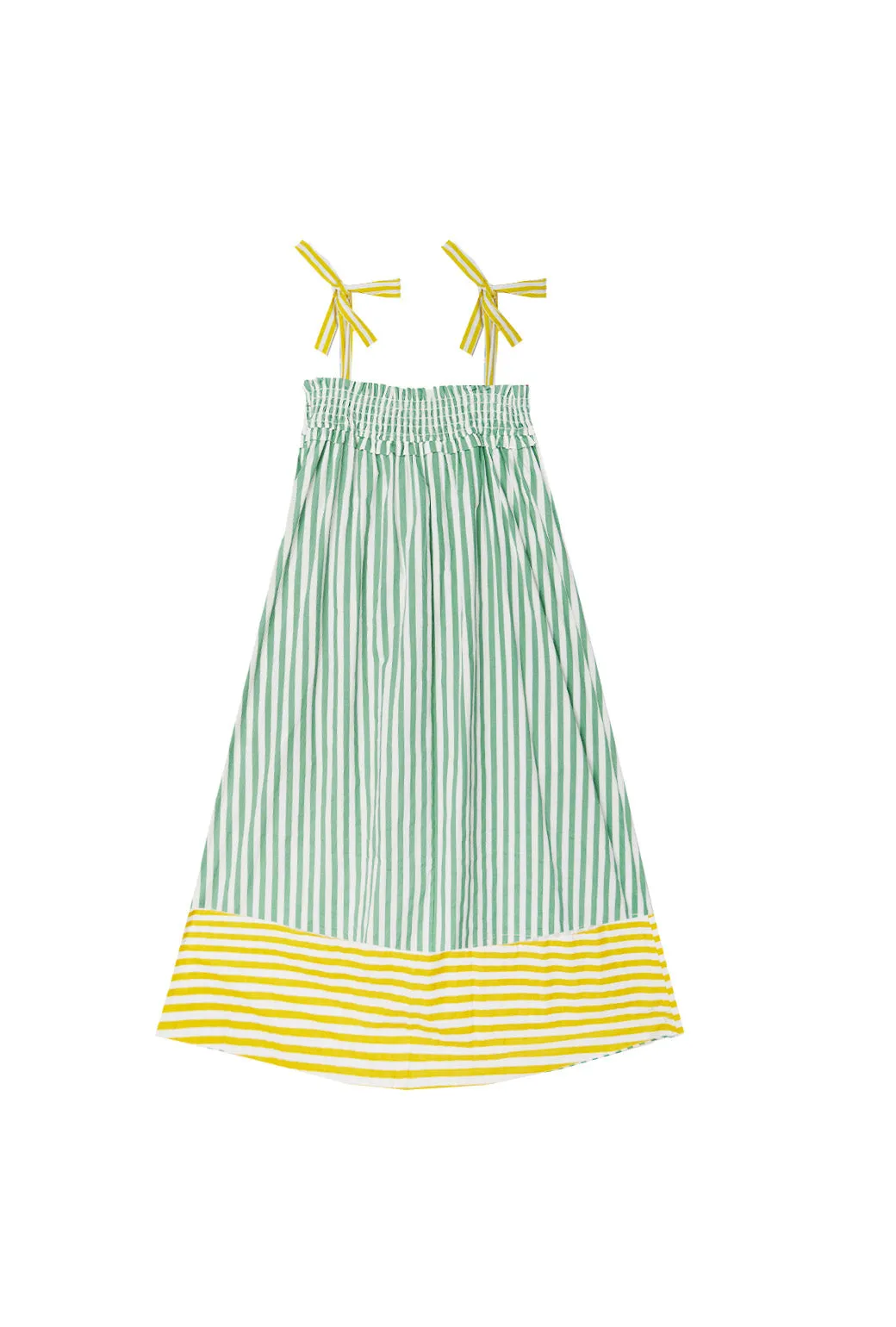 Contrast Tie Top MIDI Dress - Green & Yellow