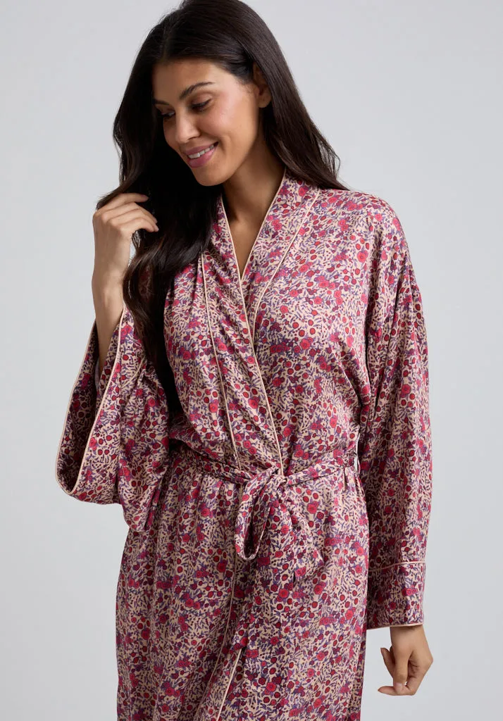 Corina Kimono Style Aster Print Robe In Pink