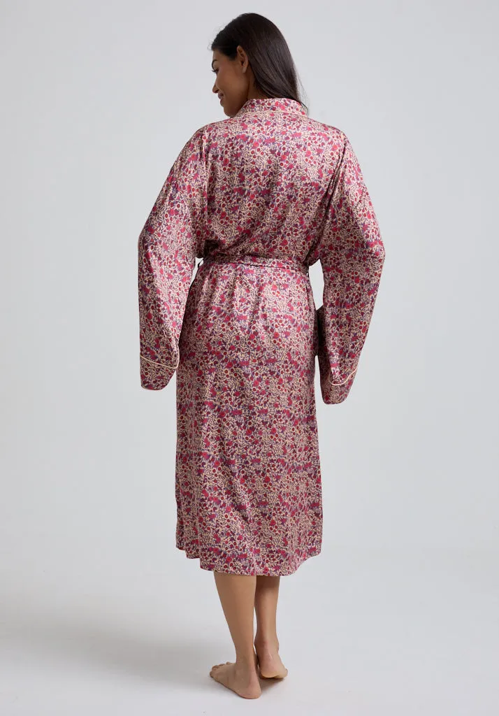 Corina Kimono Style Aster Print Robe In Pink