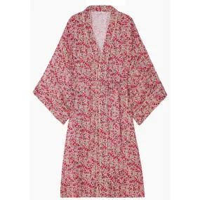 Corina Kimono Style Aster Print Robe In Pink