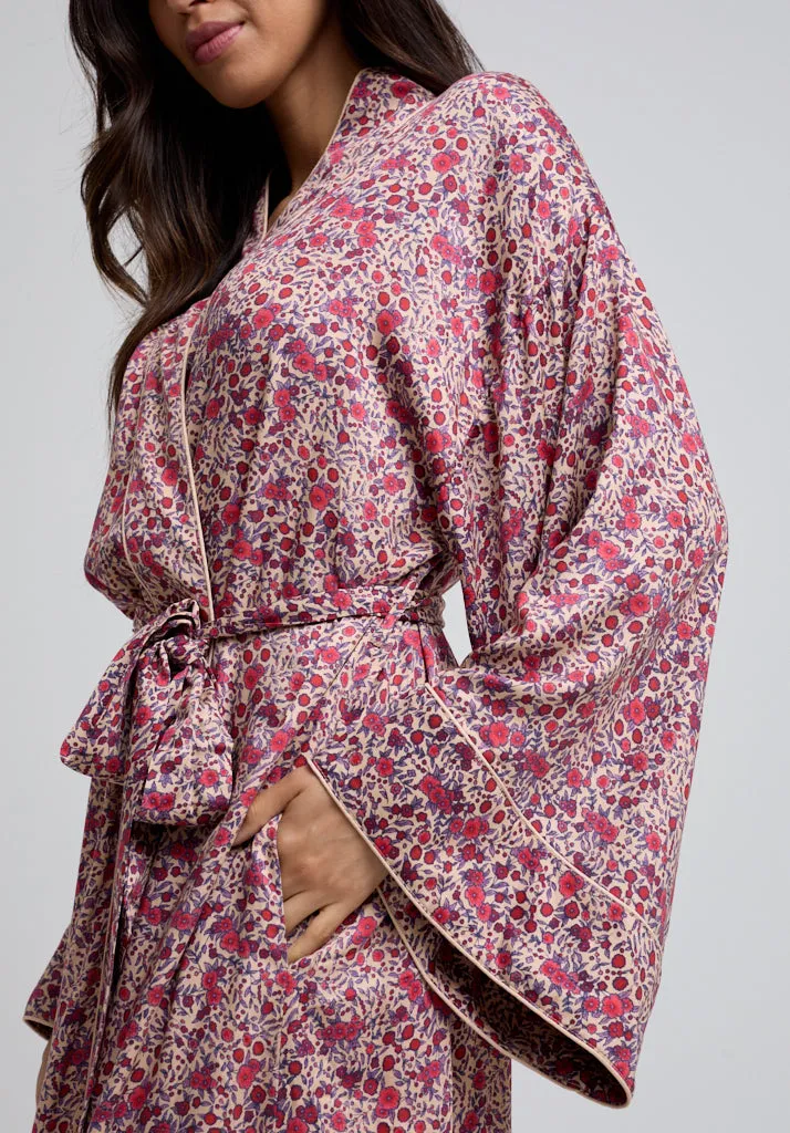 Corina Kimono Style Aster Print Robe In Pink