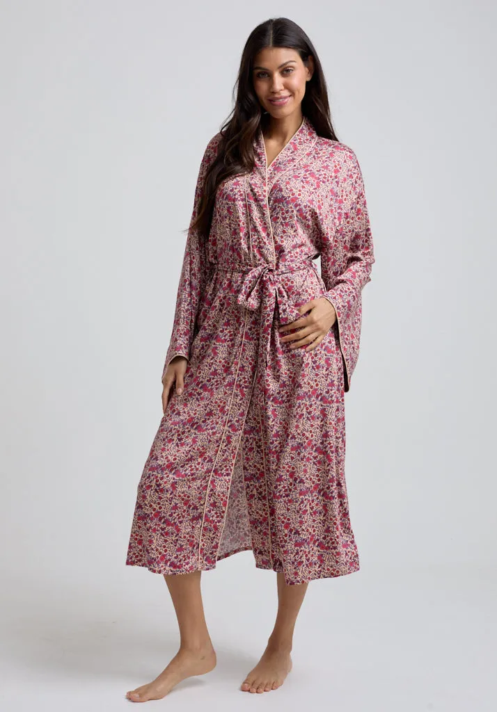 Corina Kimono Style Aster Print Robe In Pink