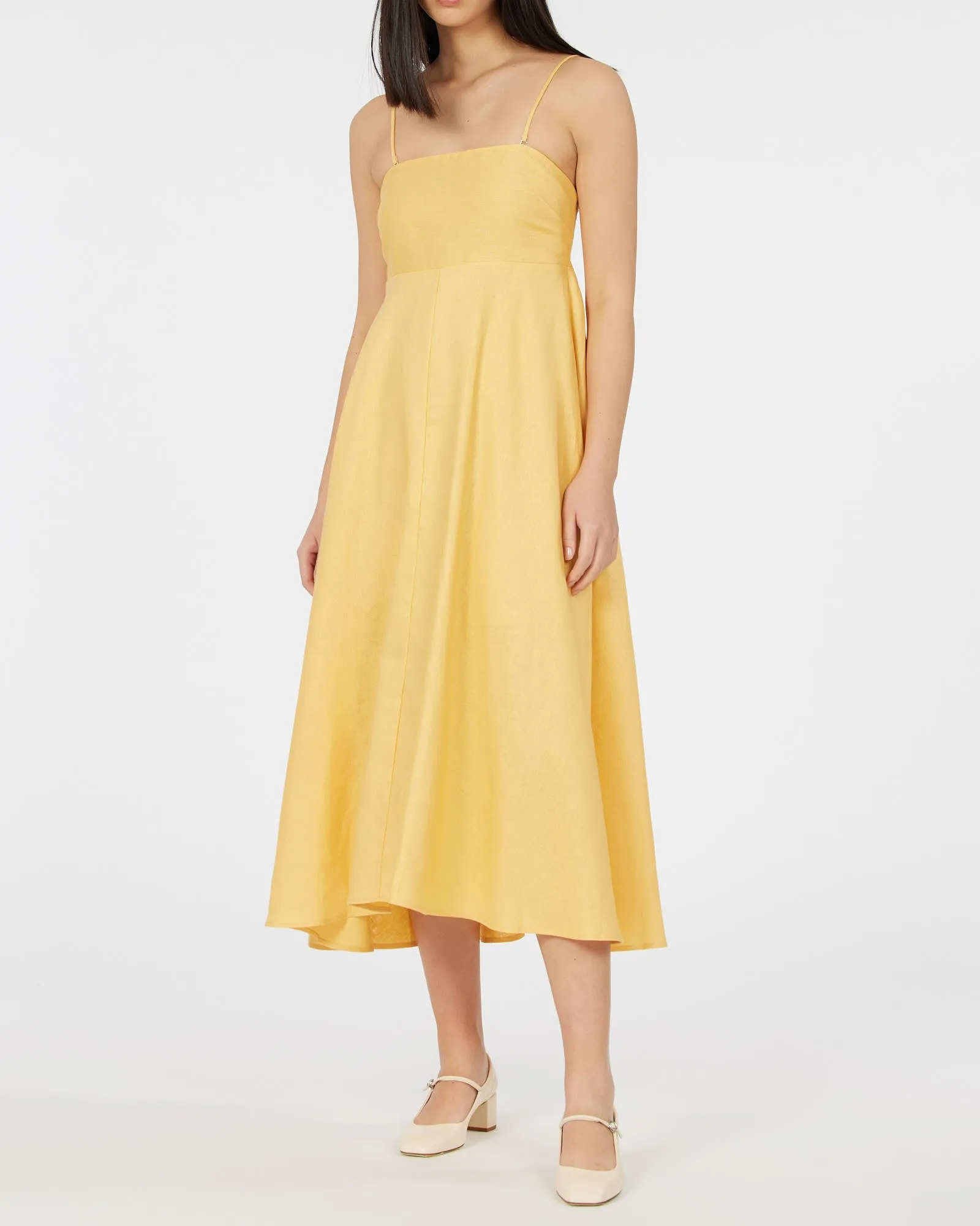 Corinna Linen Midi Dress - Buttercup