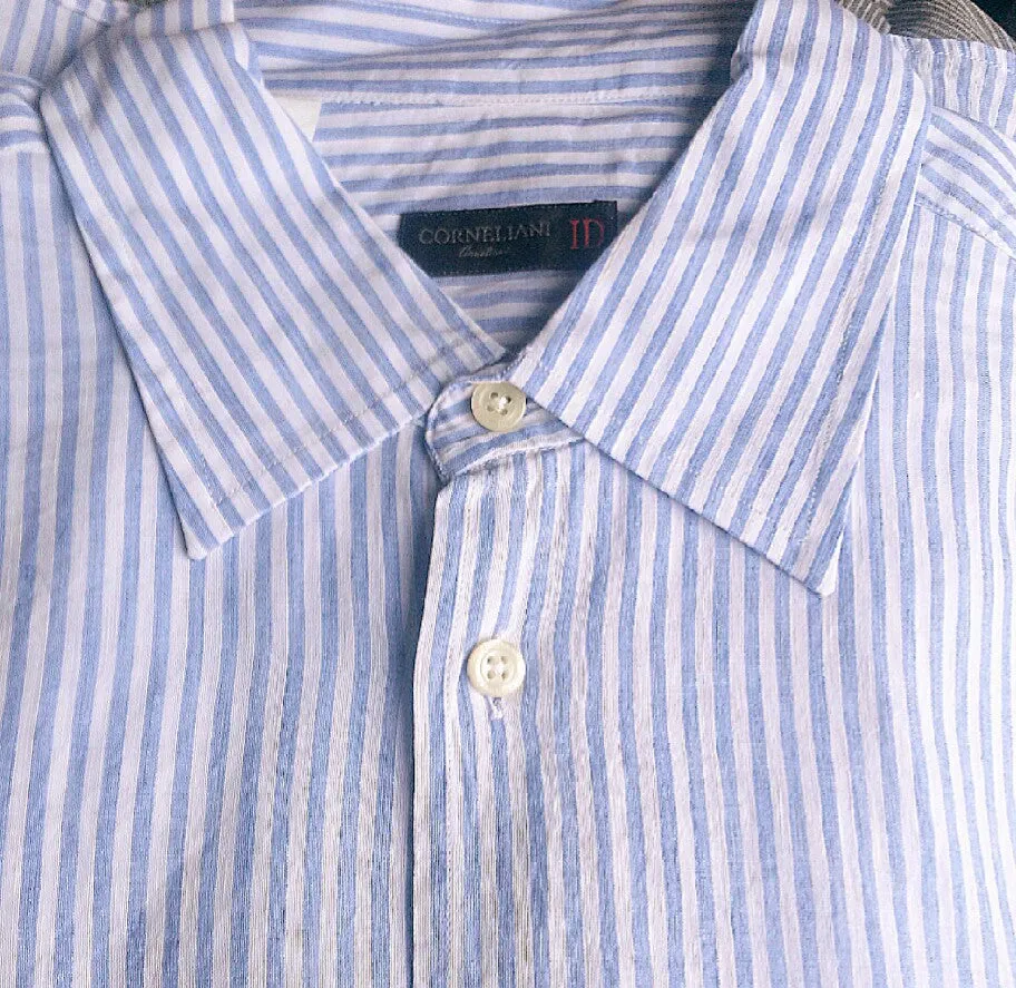 Corneliani- Blue/White Cotton,Linen Dress-Fashion Shirt- size L