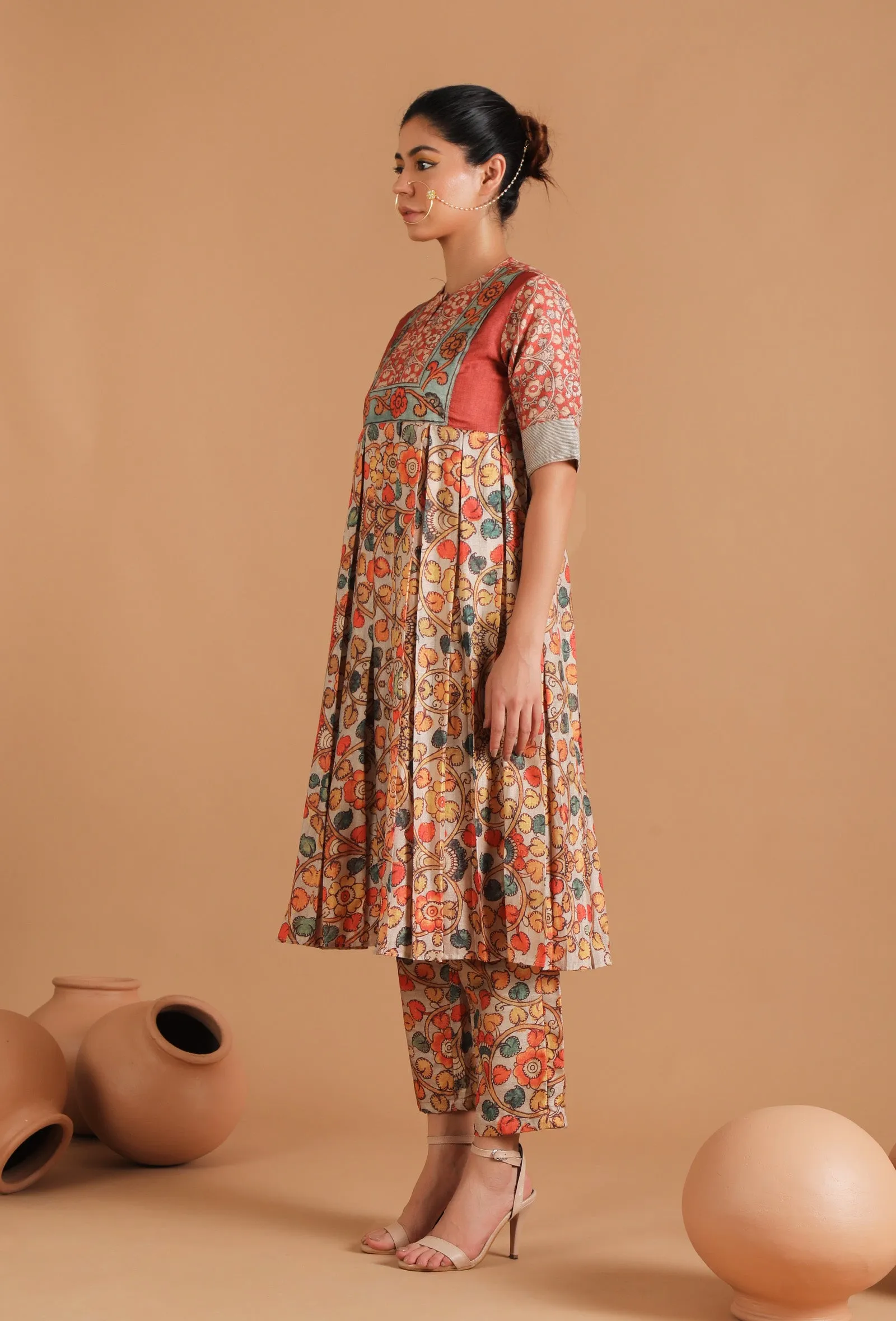 Damini Box Pleated Kalamkari Kurta