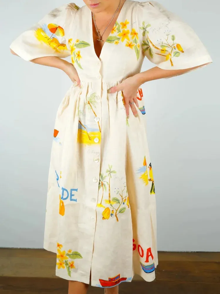 Danica - Flattering printed linen midi dress