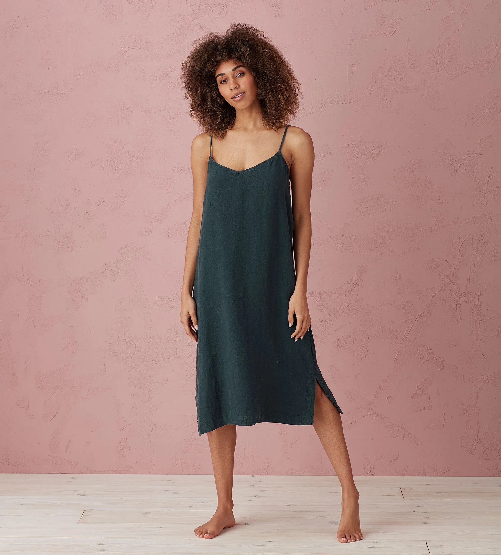 Darkest Spruce Alice 100% Linen Cami Nightie