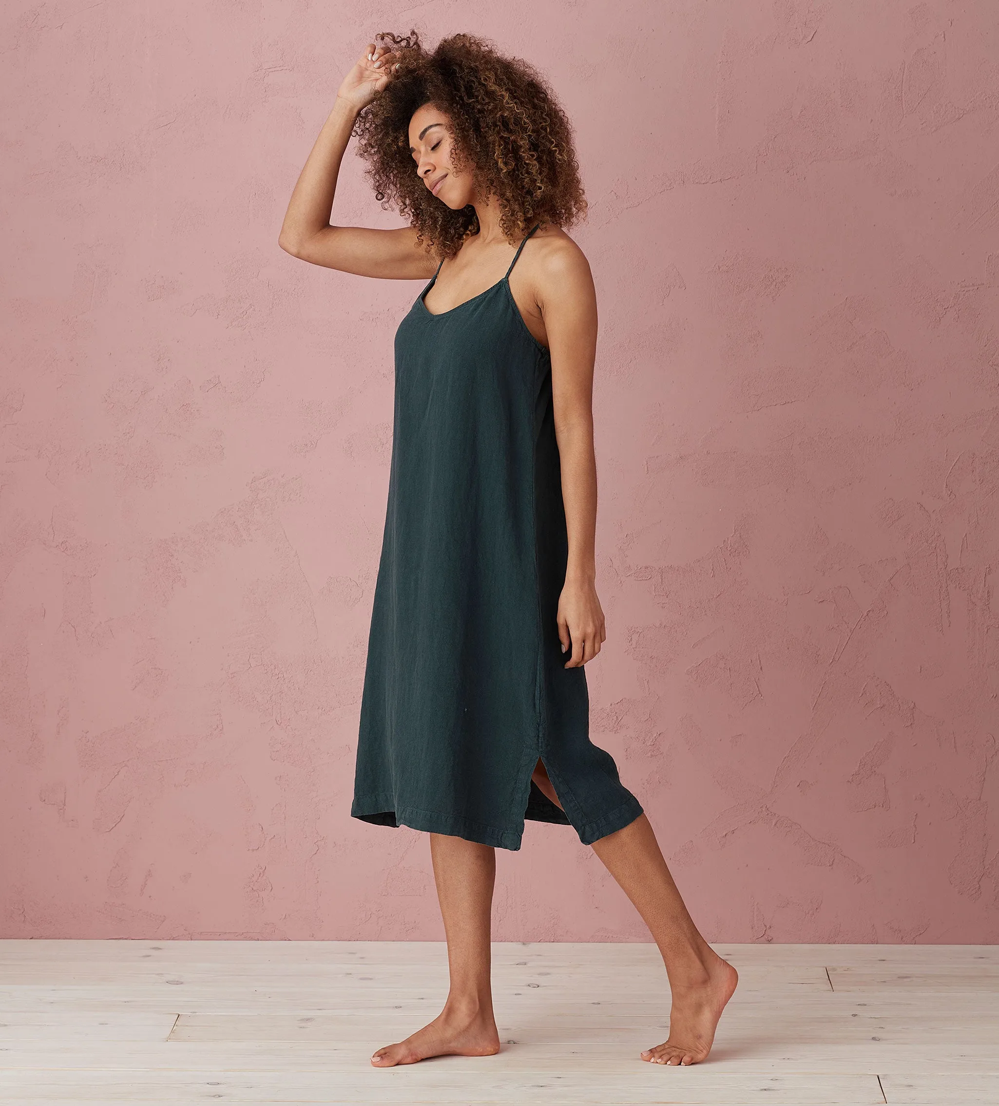 Darkest Spruce Alice 100% Linen Cami Nightie