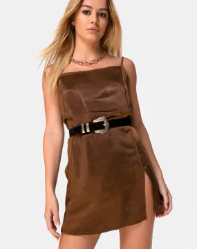 Datista Slip Dress in Satin Brown