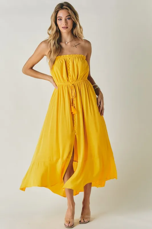 Davi & Dani Solid Button Down Smocked Midi Dress