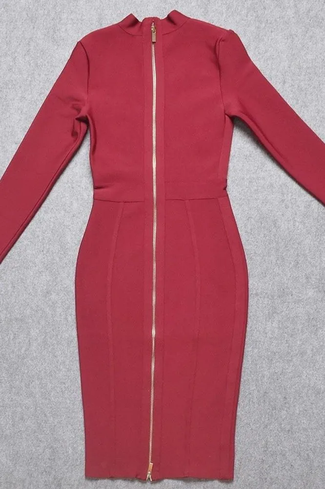 Dee Long Sleeve Bandage Dress - Red Wine