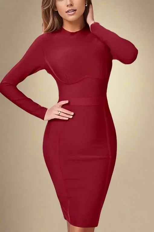 Dee Long Sleeve Bandage Dress - Red Wine