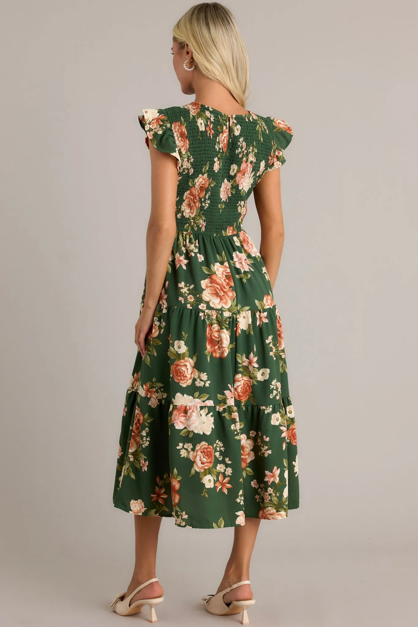 Desert Dawn Green Floral Midi Dress