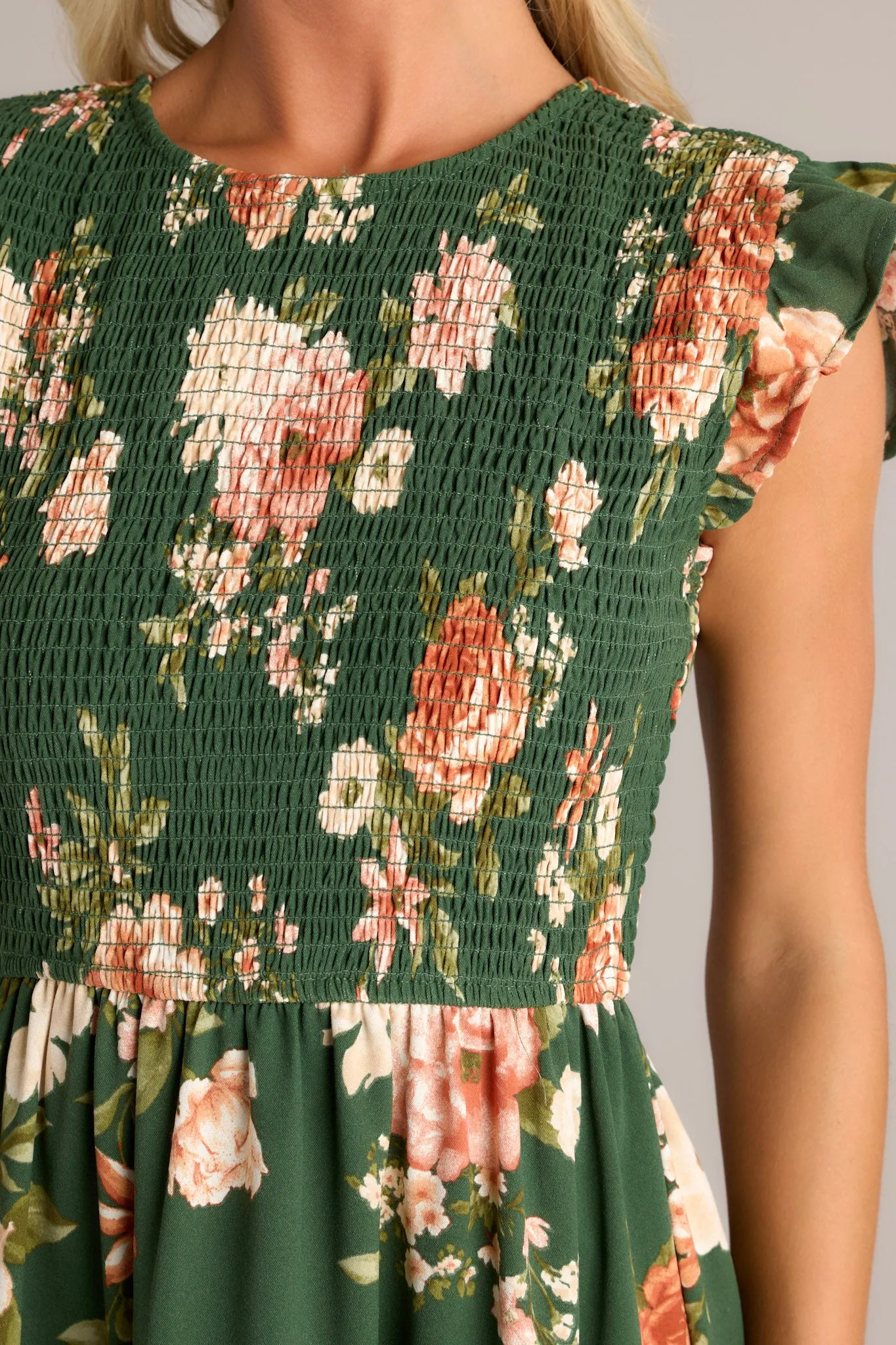 Desert Dawn Green Floral Midi Dress