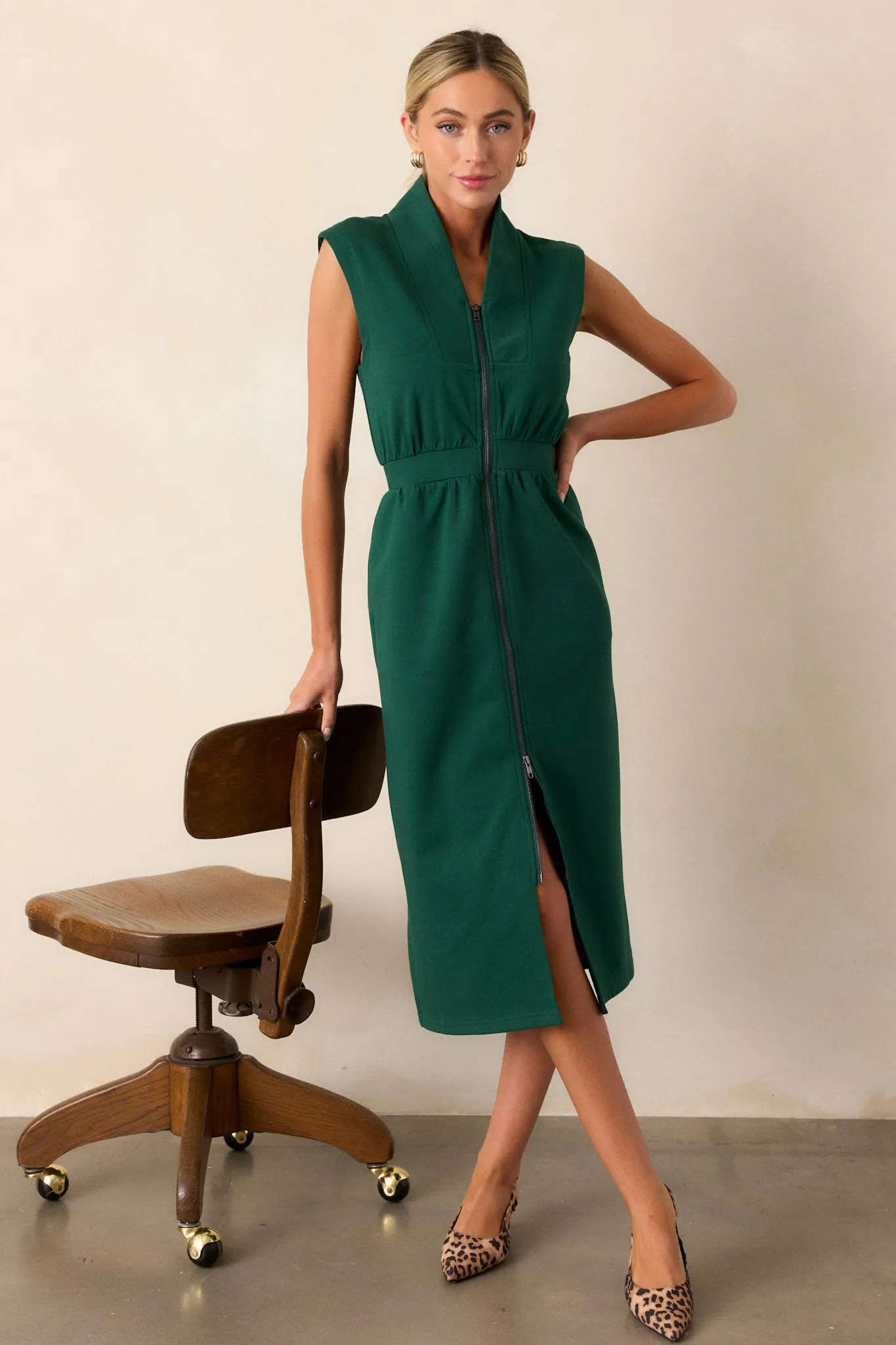 Distant Sun Hunter Green Sleeveless Midi Dress