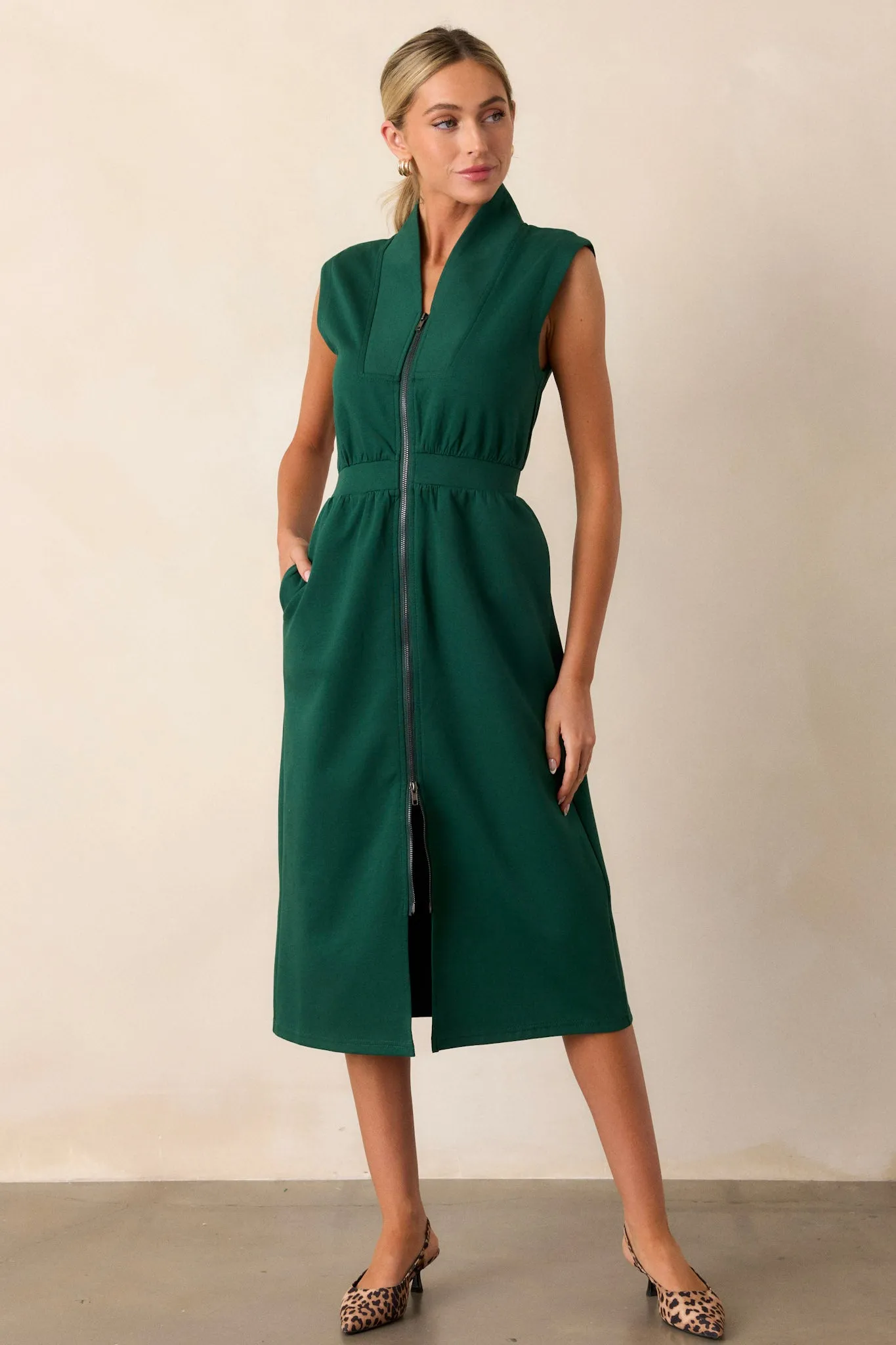 Distant Sun Hunter Green Sleeveless Midi Dress